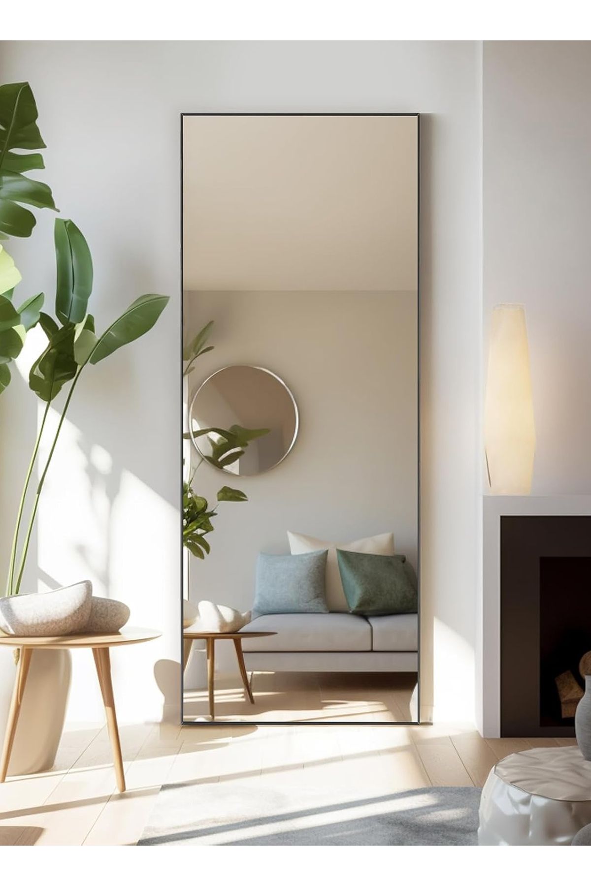 Taimi-Large Mirror With Elegant Design Shatter-resistant 160x50cm-with Black Metal Frame And Back Stand 3