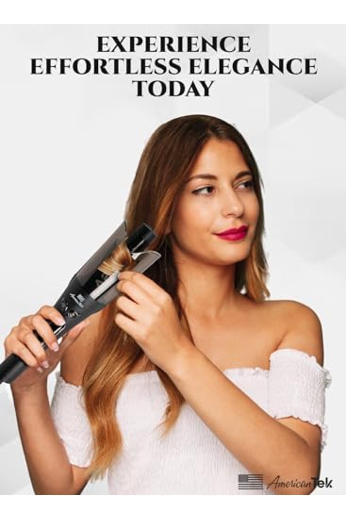 American Tek-Automatic Curling Iron Wand - Auto Curler with 4 Temperatures & 3 Timers & LCD Display, 4