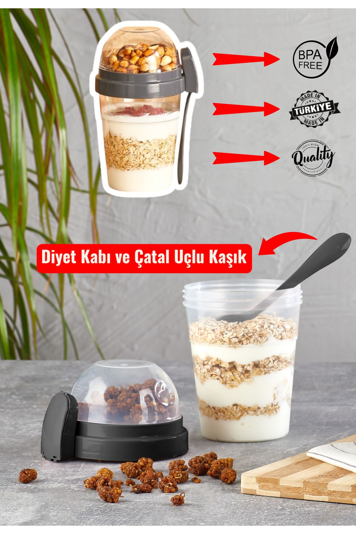 MUF HOME-Diet Container with Bowl, Spoon and Fork - Yogurt Container - Practical Salad Container Practical Snack Container 1