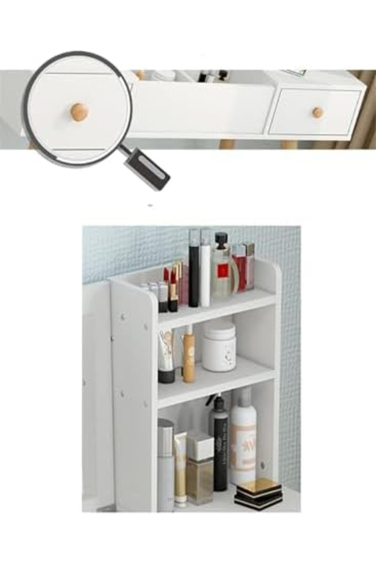 AGD-Makeup Table with Wide Storage Space for Beauty Tools, Equipped with Mirror and Drawers, Dimensions 4
