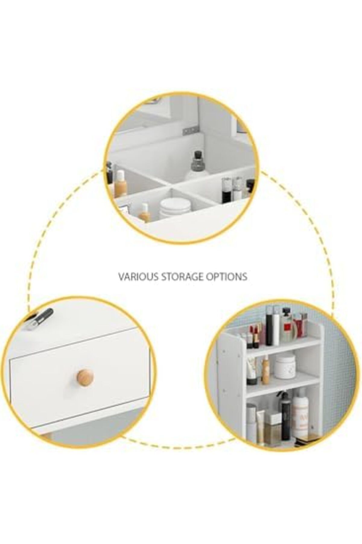 AGD-Makeup Table with Wide Storage Space for Beauty Tools, Equipped with Mirror and Drawers, Dimensions 5