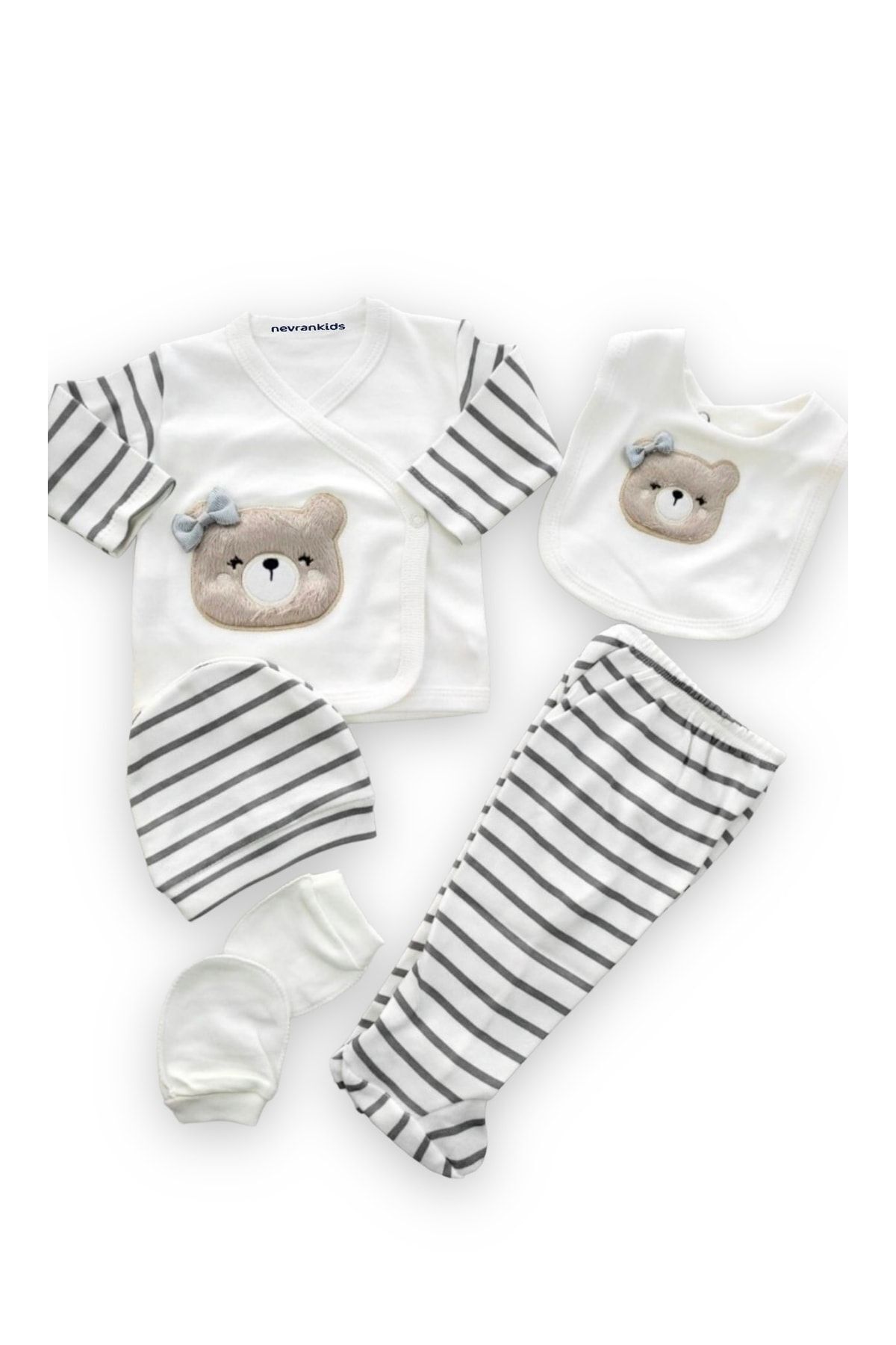 nevrankids Ayıcıklı Kız Süzene Nakışlı Pamuklu Lüx Yeni Doğan Hastane Çıkış Seti fotoğrafı 4 (önizleme)