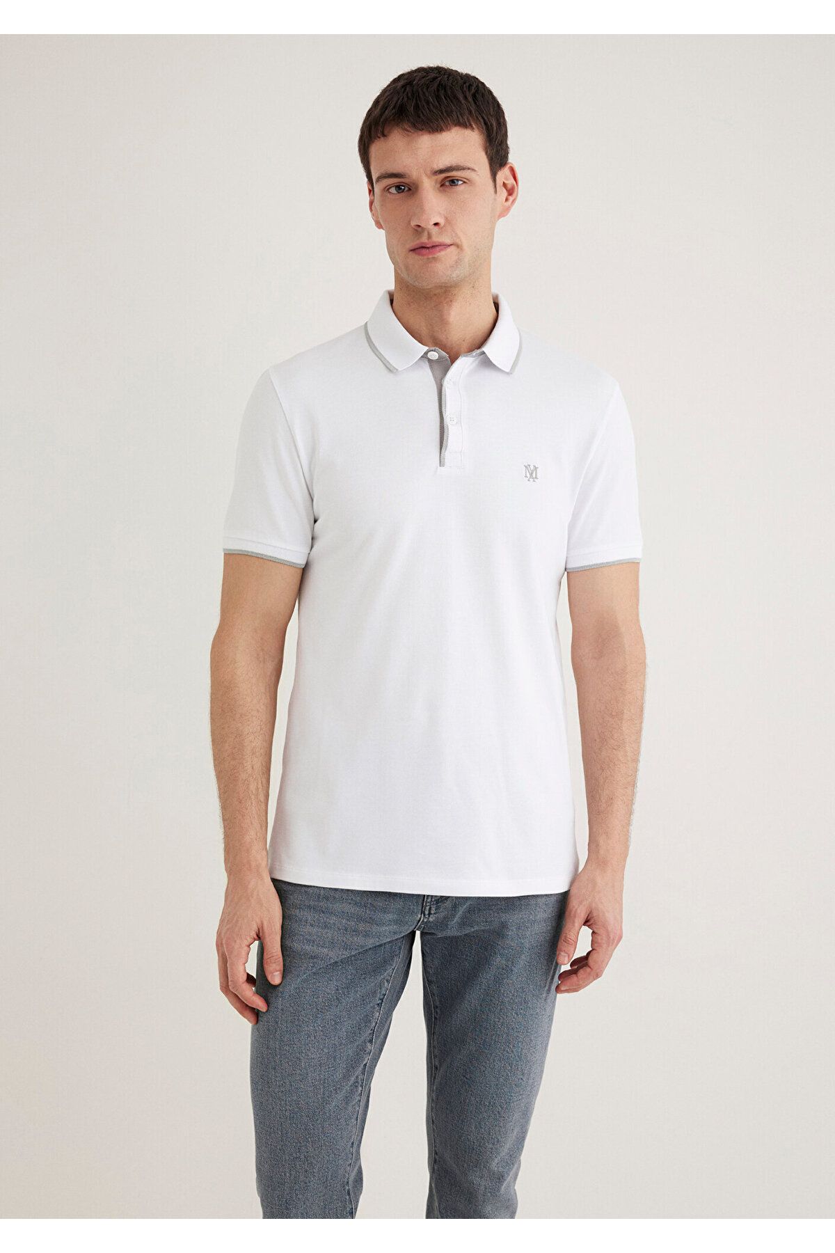 Mavi-Tricou polo alb - guler detaliat, croială mulat062373-27879 3