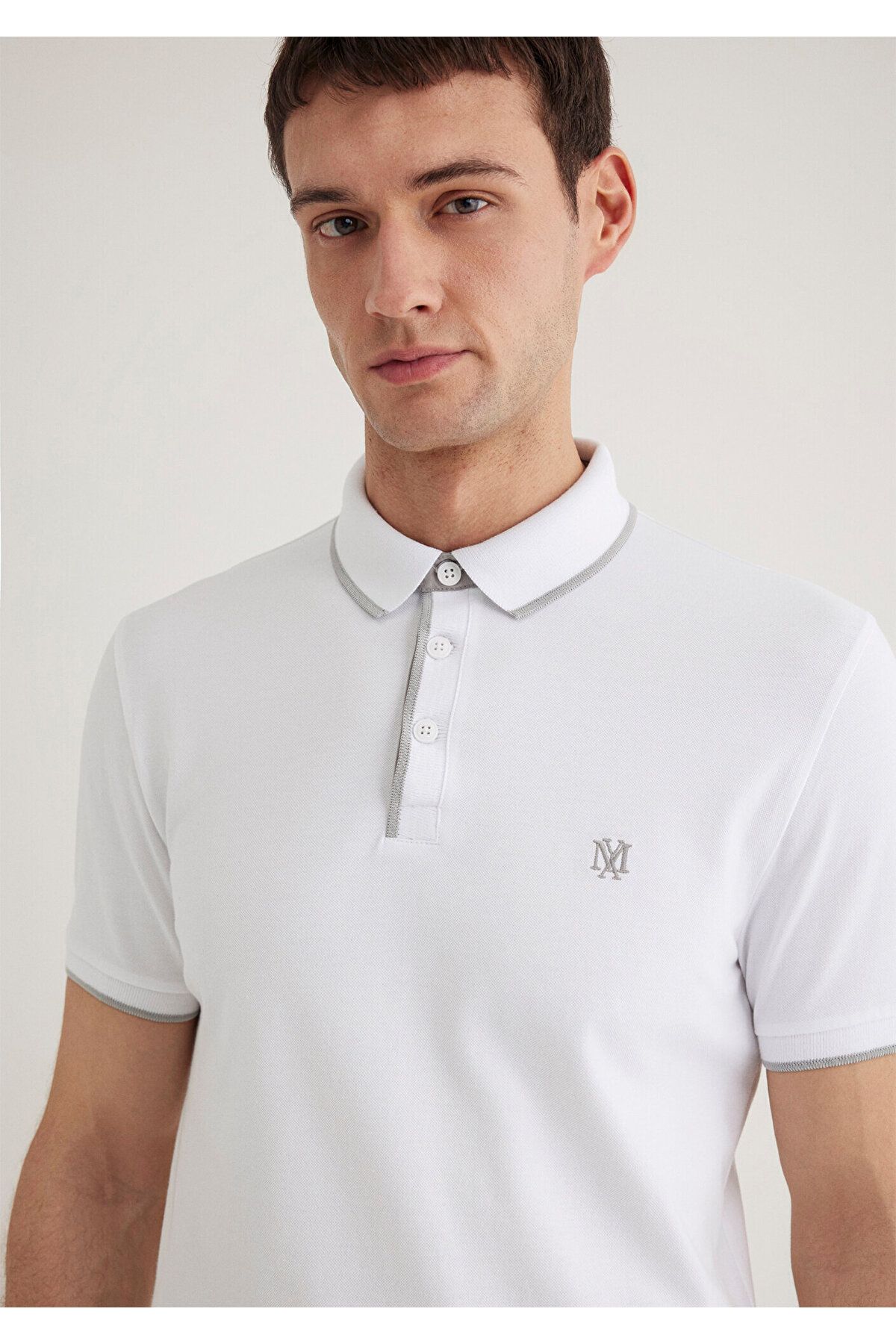 Mavi-Tricou polo alb - guler detaliat, croială mulat062373-27879 5