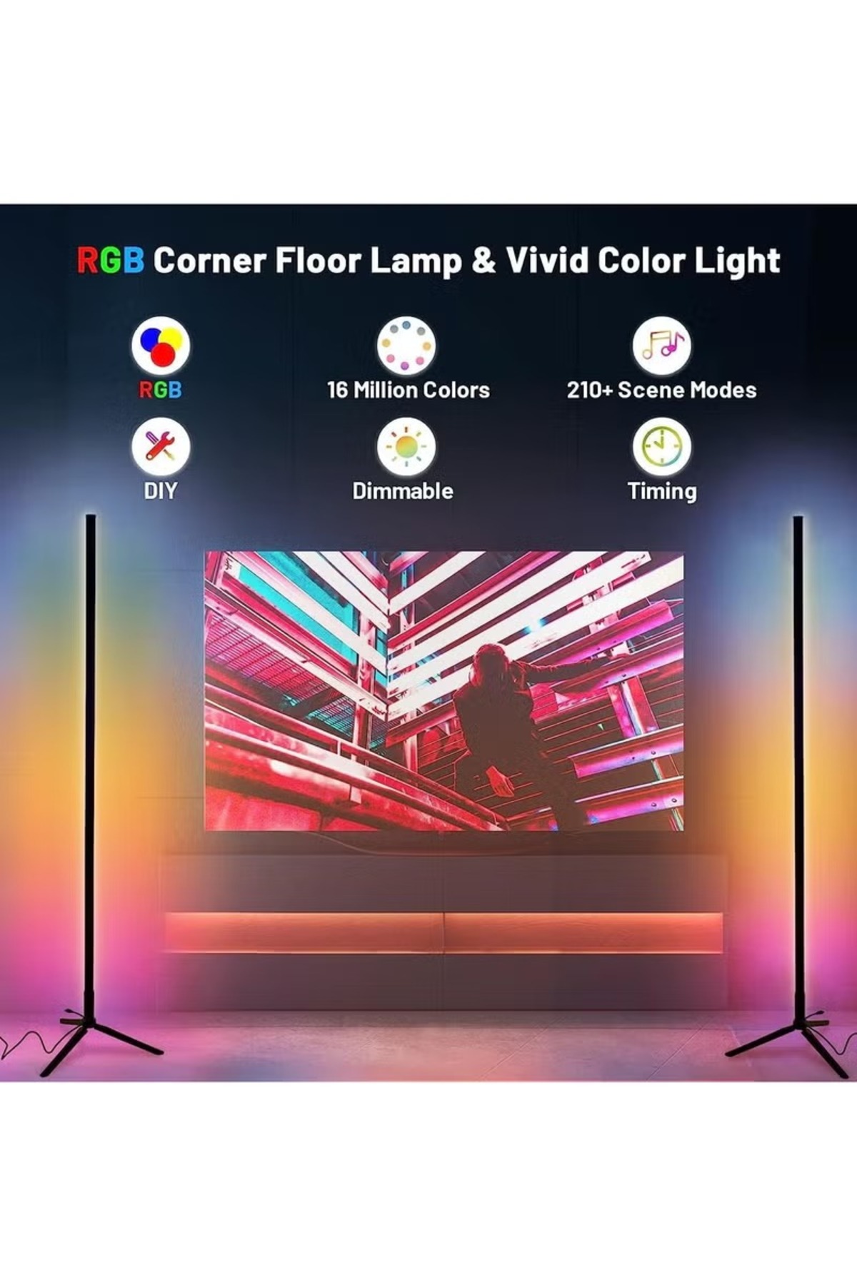 مصباح زاوية LED مع جهاز تحكم عن بعد، ضوء أبيض، معدن ABS، 20 واط