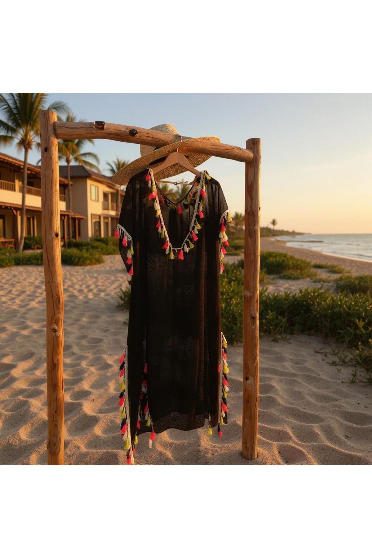 TooHot Kadın Siyah Neon Sarılı Pareo Plaj Elbisesi