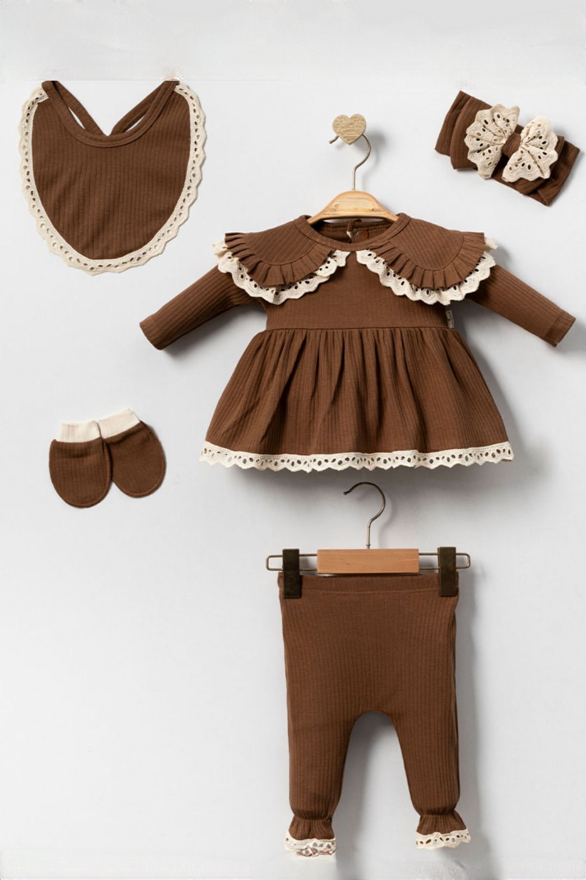 Cherub Baby Adel Lux %100 Pamuk Yenidoğan Kız Bebek 5 Parça Hastane Çıkışı Zıbın Seti fotoğrafı 2 (önizleme)