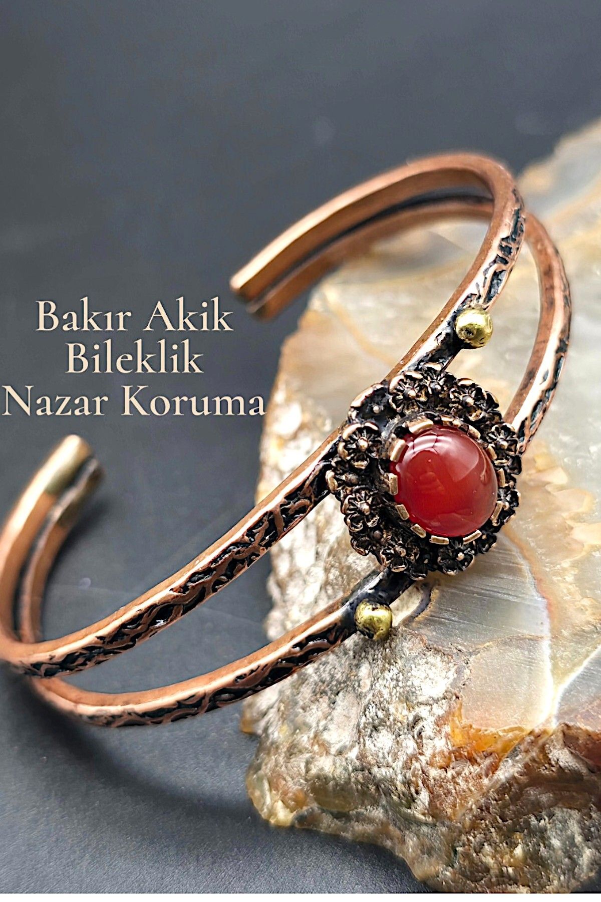 NBS Beautiful Naturel Stones Bakır Bileklik Saf Akik Nazar Özel Tasarım Ayarlanabilir Çok Kaliteli ( Hediyelik , Günlük , Özel )