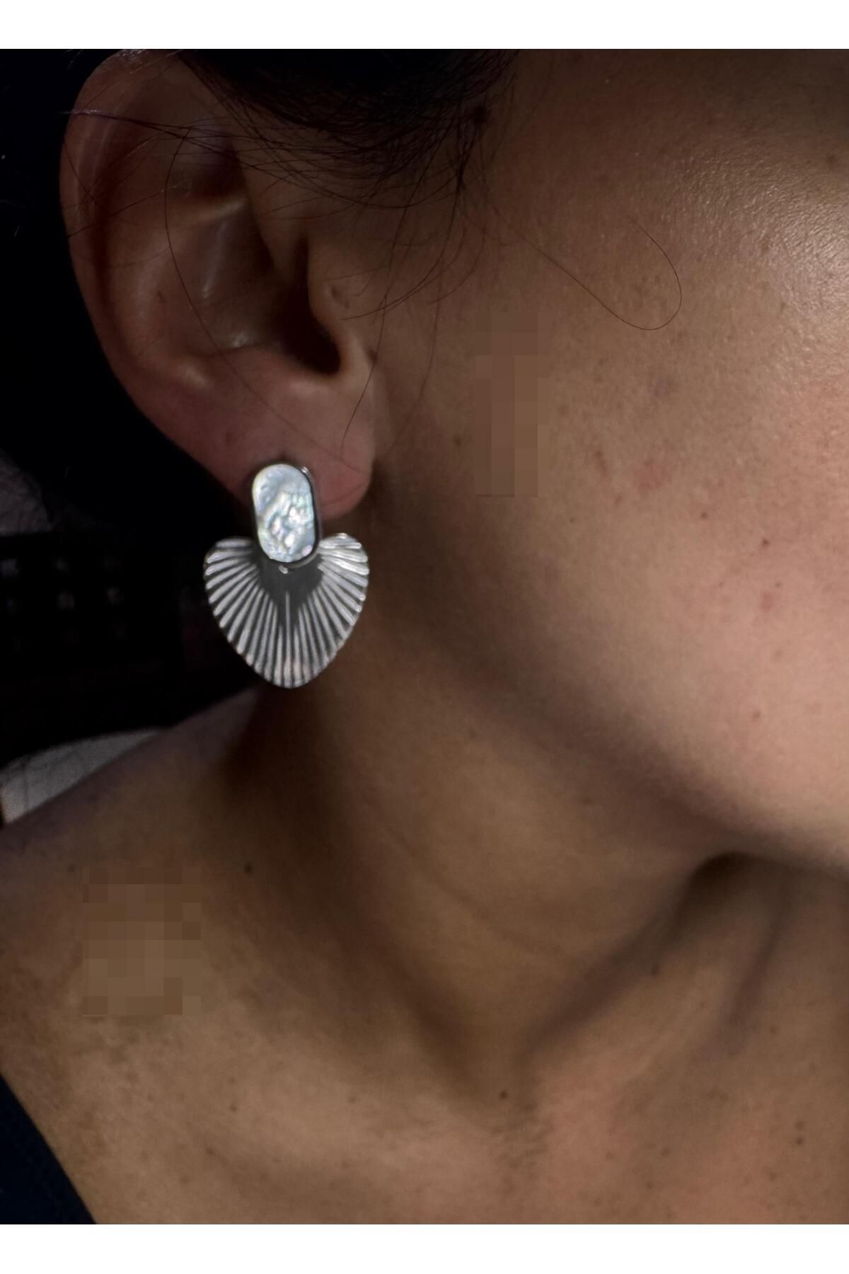 livaz accessories Çelik Kadın Gümüş Yelpaze Küpe