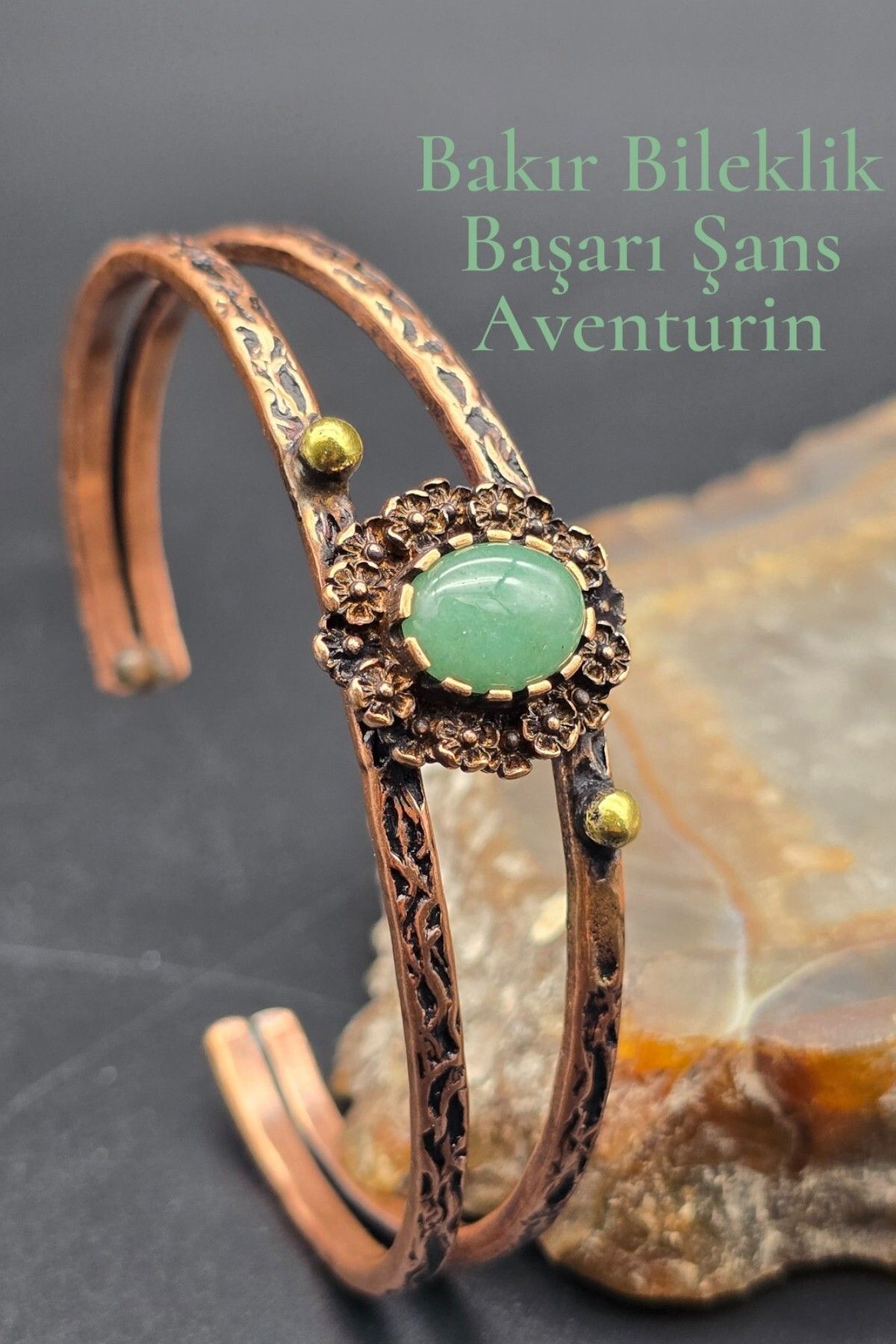 NBS Beautiful Naturel Stones Bakır Bileklik Saf Aventurin Özel Tasarım Ayarlanabilir Çok Kaliteli ( Hediyelik , Günlük , Özel )