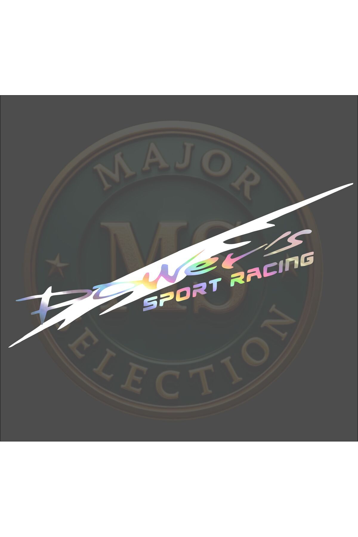MS Major Selection Power's SPORT RACING sticker 30X5.5 cm. Siyah, beyaz, turuncu, kırmızı, yeşil, hologram renklerde