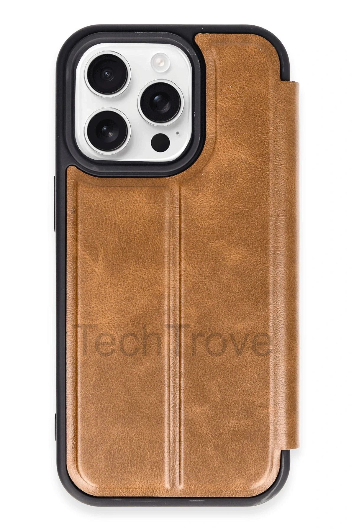 TechTrove iPhone 15 Pro Max Kılıf Kamera Korumalı İçi Kadife İnce Yapılı Kapaklı Standlı Kartlıklı Deri Kapak