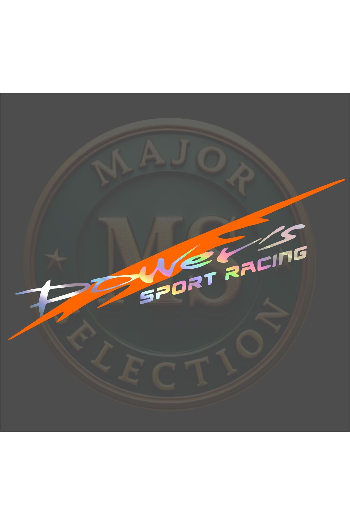 MS Major Selection Power's SPORT RACING sticker 30X5.5 cm. Siyah, beyaz, turuncu, kırmızı, yeşil, hologram renklerde