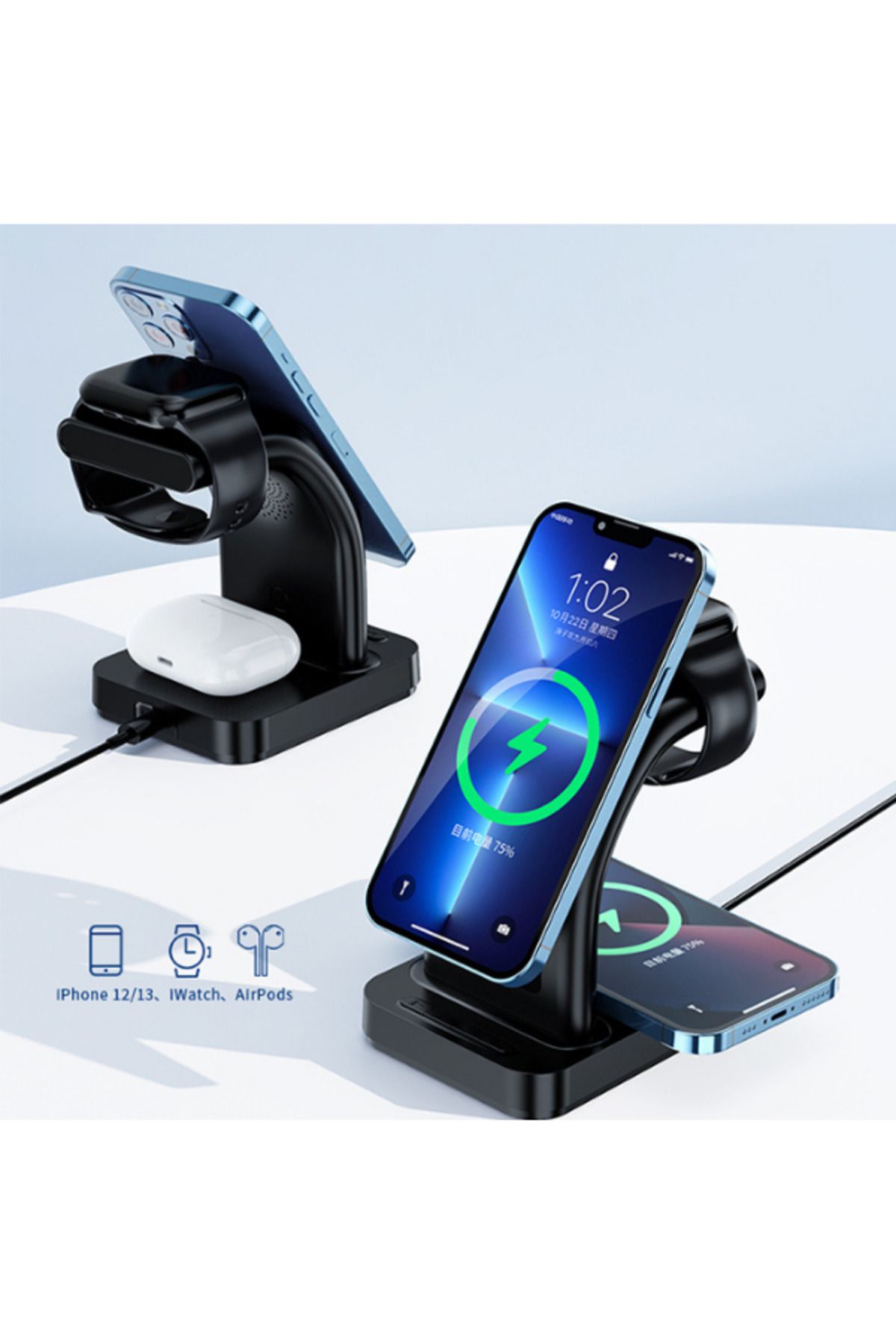 ETK TEKNOLOJİ 4'ü 1 Arada 15W Kablosuz Şarj Standı Hızlı Şarj Telefon Akıllı Saat Kulaklık Masaüstü Çözüm