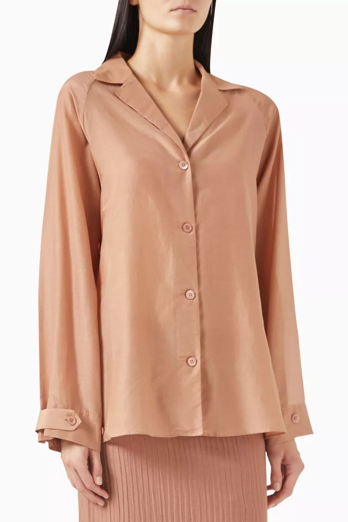 12storeez Cotton Silk Cuffed Shirt, Modern ve Zarif Tab Detaylı Gömlek