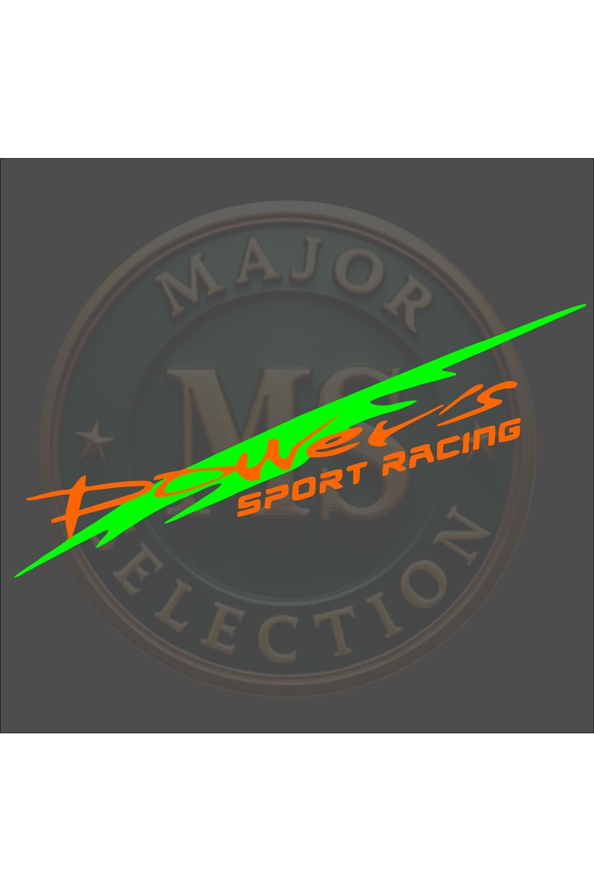 MS Major Selection Power's SPORT RACING sticker 30X5.5 cm. Siyah, beyaz, turuncu, kırmızı, yeşil, hologram renklerde