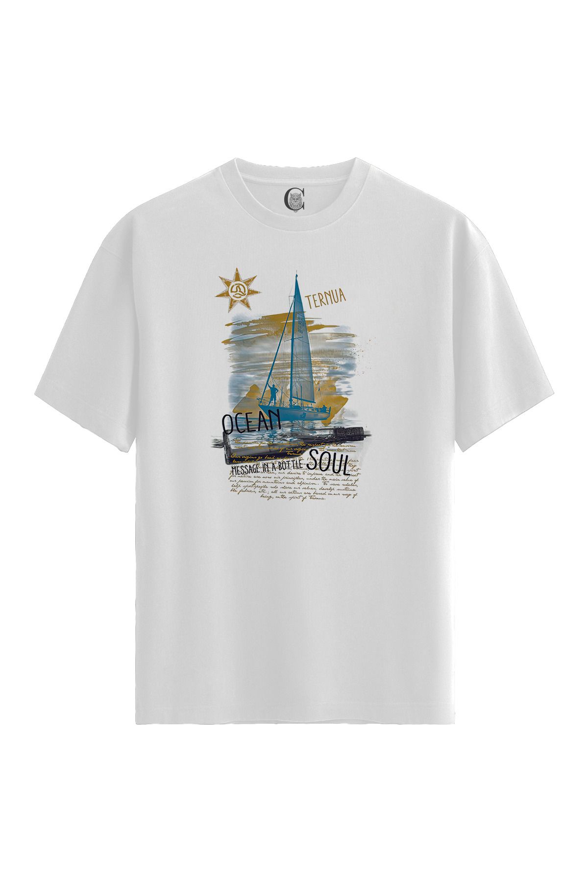 Color Luxe Ocean Soul - %100 Pamuklu Erkek Beyaz Tişört - Premium Quality