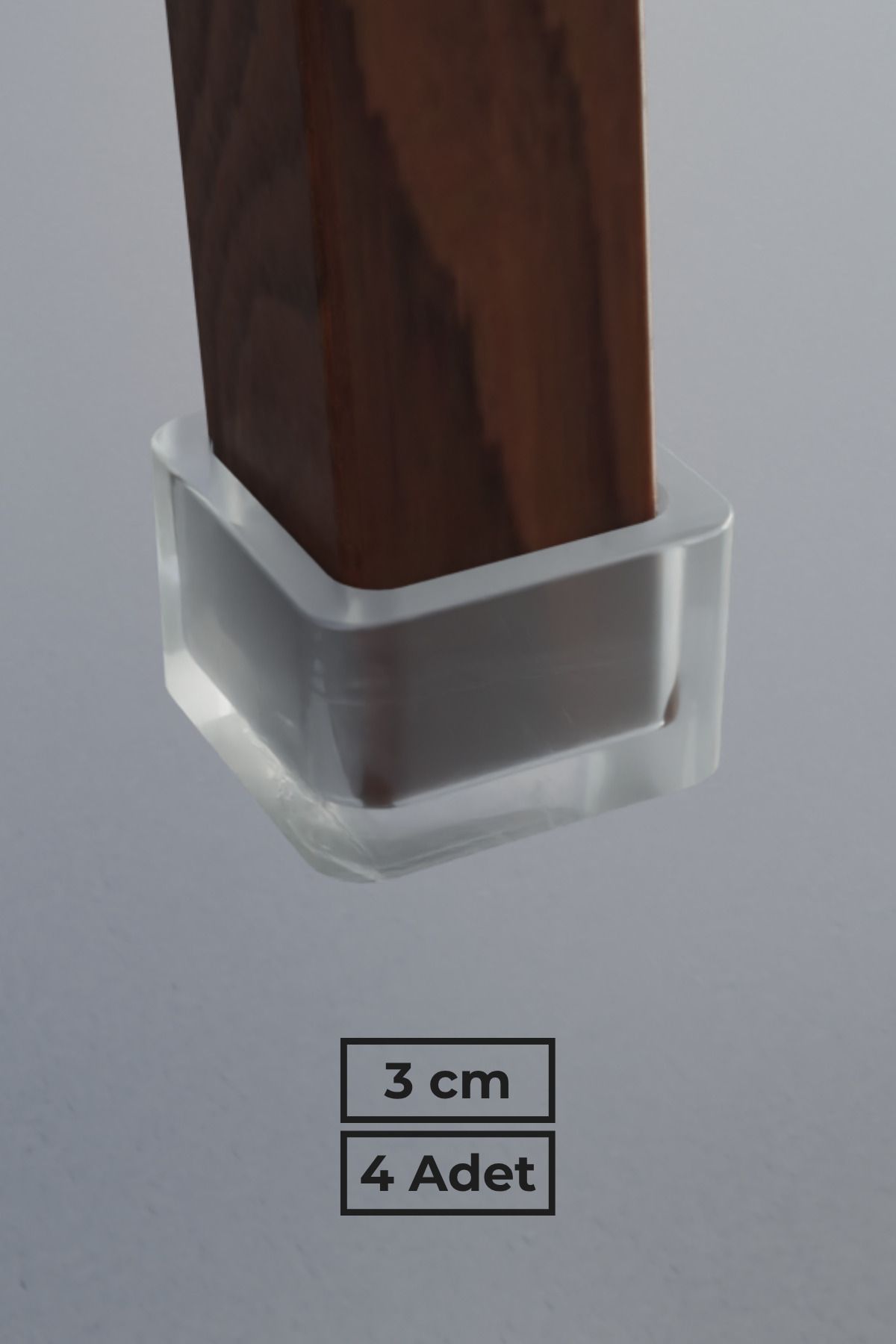 wooden lane studio 30x30 mm Şeffaf Kare PVC Sandalye Ayak Pabucu – 4’lü Set – Sessiz ve Parke Koruyucu