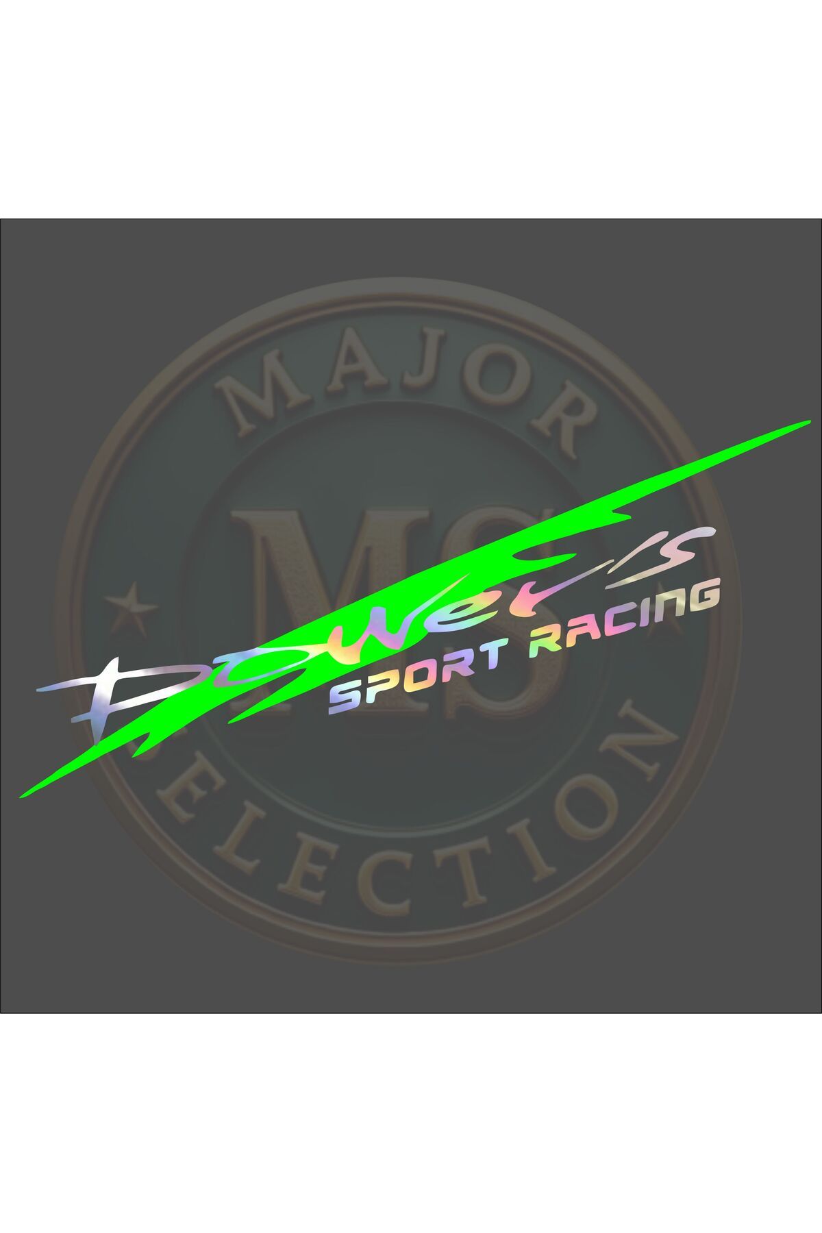 MS Major Selection Power's SPORT RACING sticker 30X5.5 cm. Siyah, beyaz, turuncu, kırmızı, yeşil, hologram renklerde