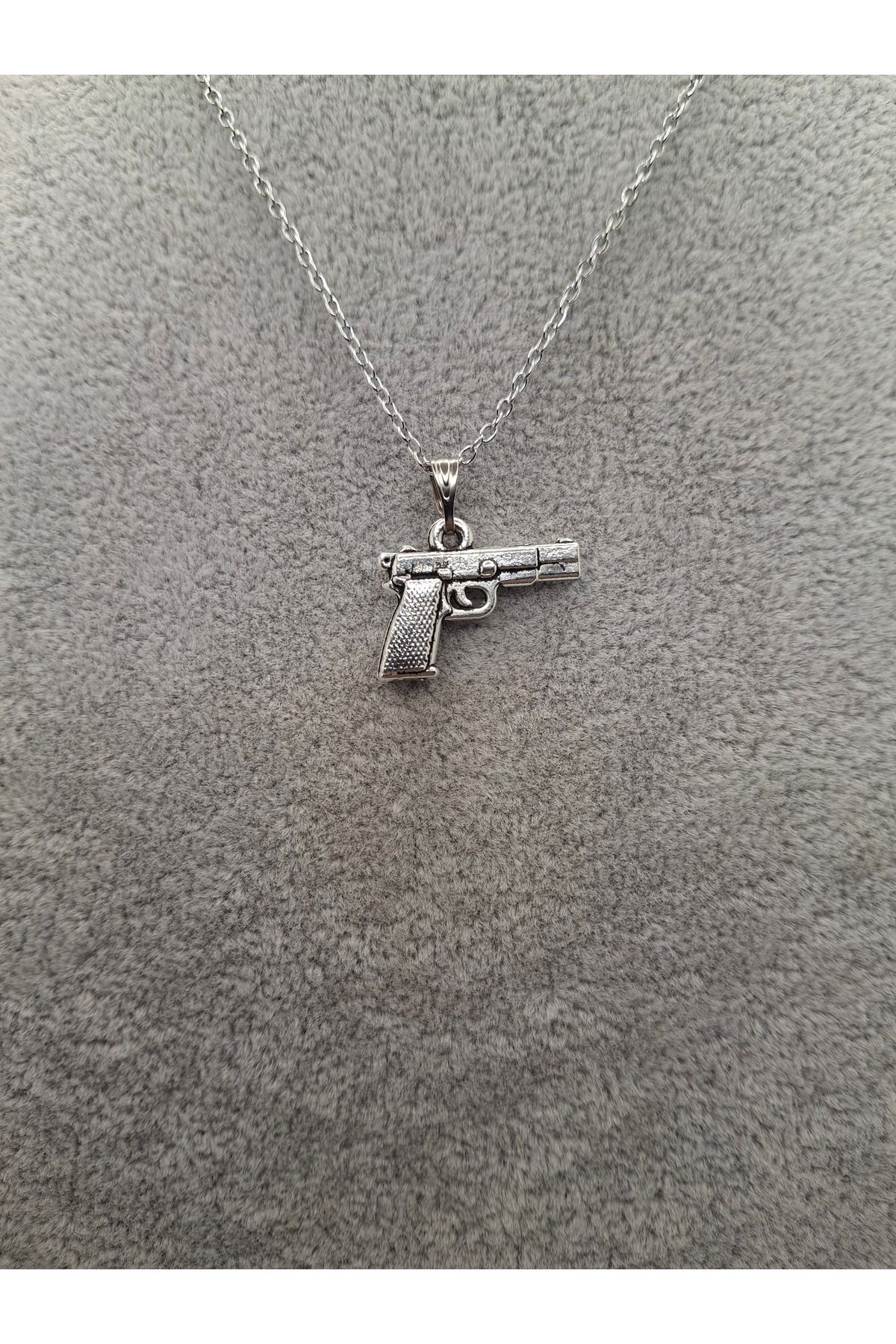 Han Ticarethane Gümüş Renk Pistol Tabanca Model Kolye