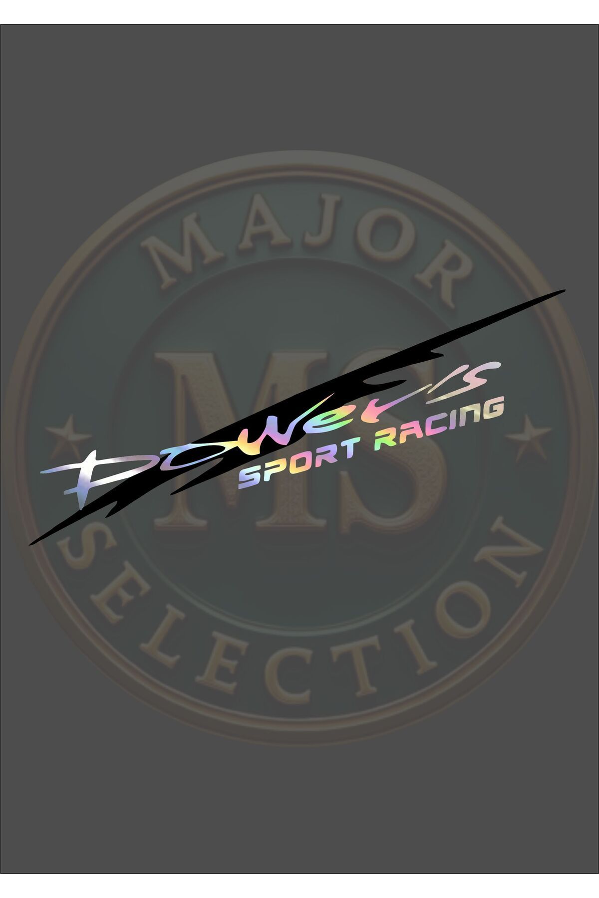 MS Major Selection Power's SPORT RACING sticker 30X5.5 cm. Siyah, beyaz, turuncu, kırmızı, yeşil, hologram renklerde