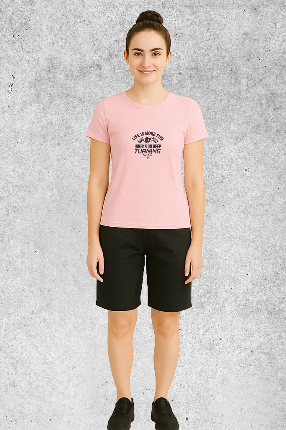 MOLICO Basic unisex sıfır yaka kısa kollu TURNİNG LEFT Baskılı TSHİRT