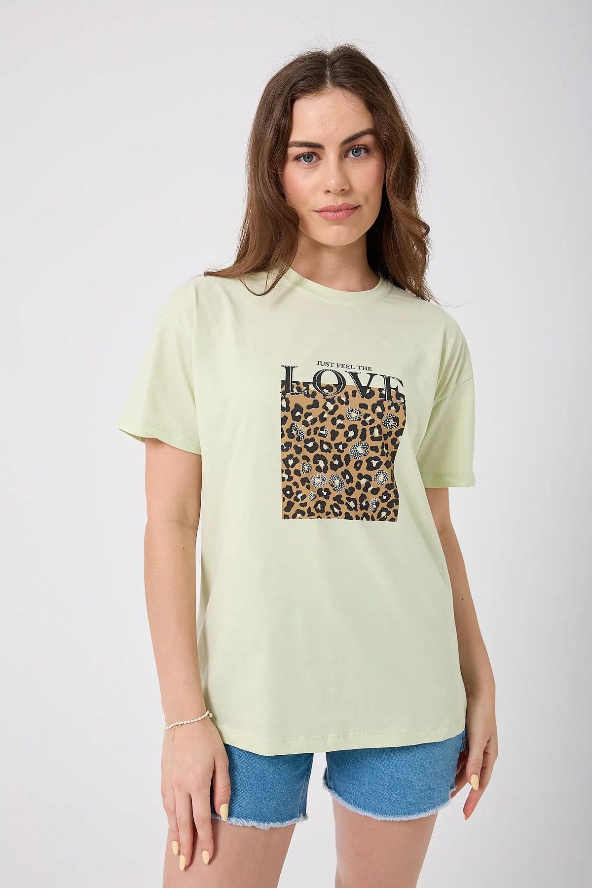 sernoy lomera SL4620 - Oversize Just Feel The Love Yazı Baskılı T-Shirt