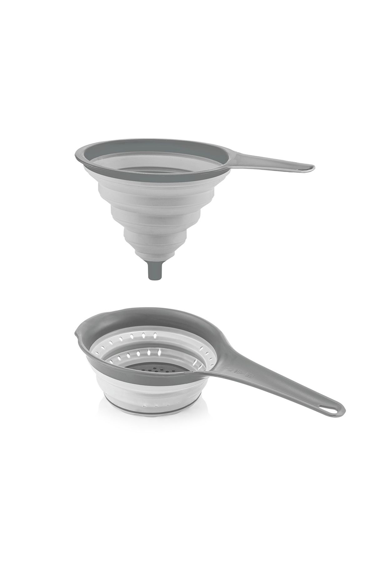 INTEREV 2'li Set Katlanabilir Saplı Süzgeç ve Huni Seti - 600 ML - Gri