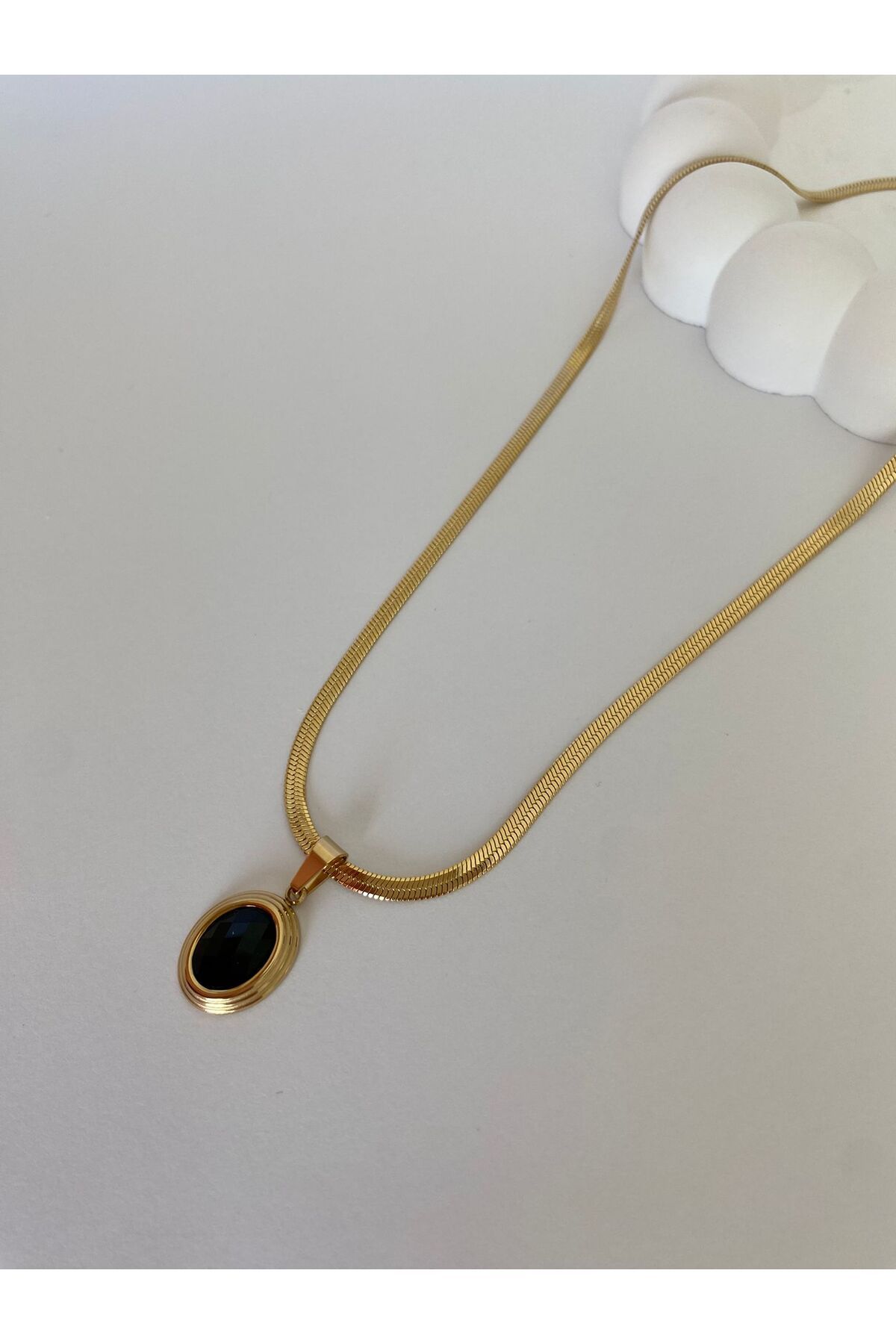 marsel aksesuar Çelik Siyah Taşlı İtalyan Zincir Gold Kolye