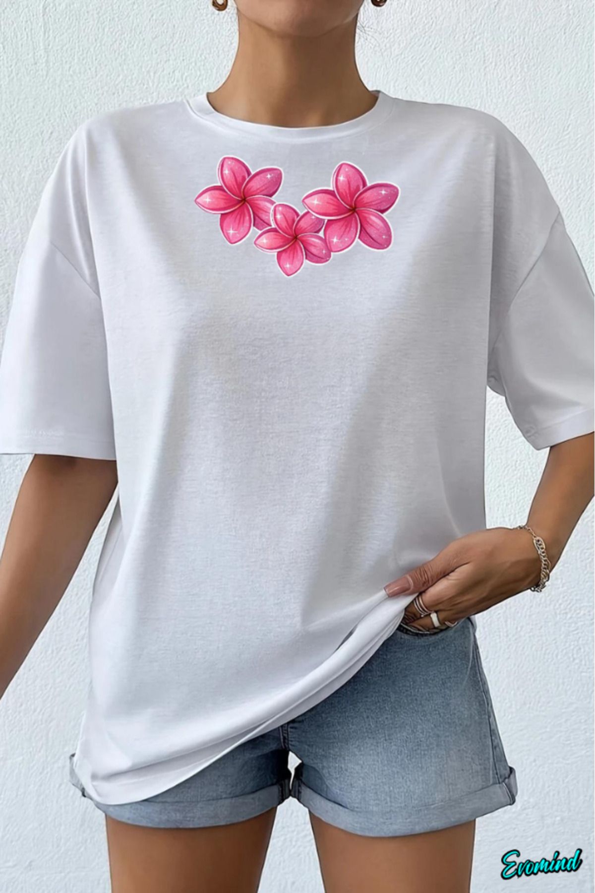Evomind Pembe Çiçek Baskılı Unisex T-shirt