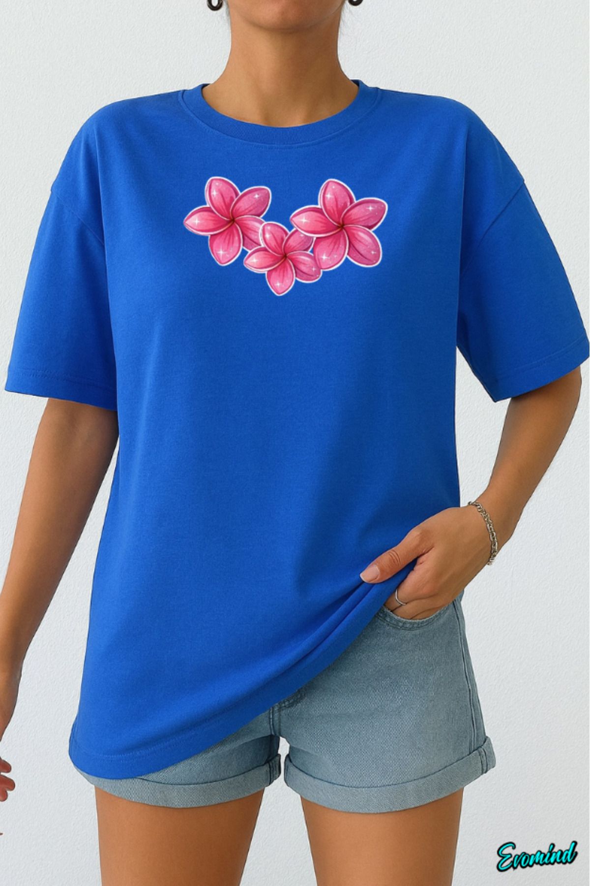 Evomind Pembe Çiçek Baskılı Unisex T-shirt