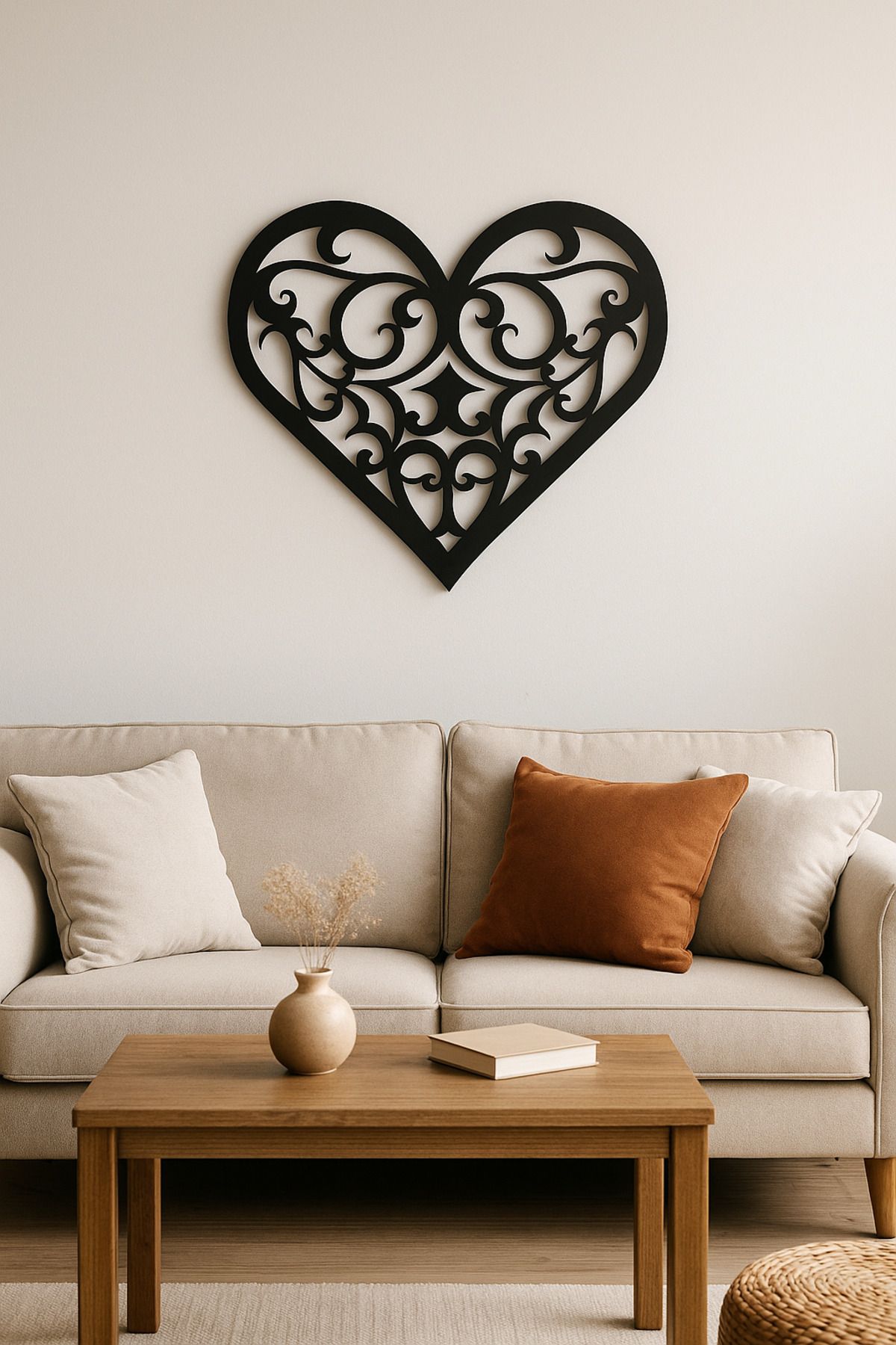 LUNOART Desenli Kalp Figürlü Metal Tablo | Romantik Duvar Dekoru