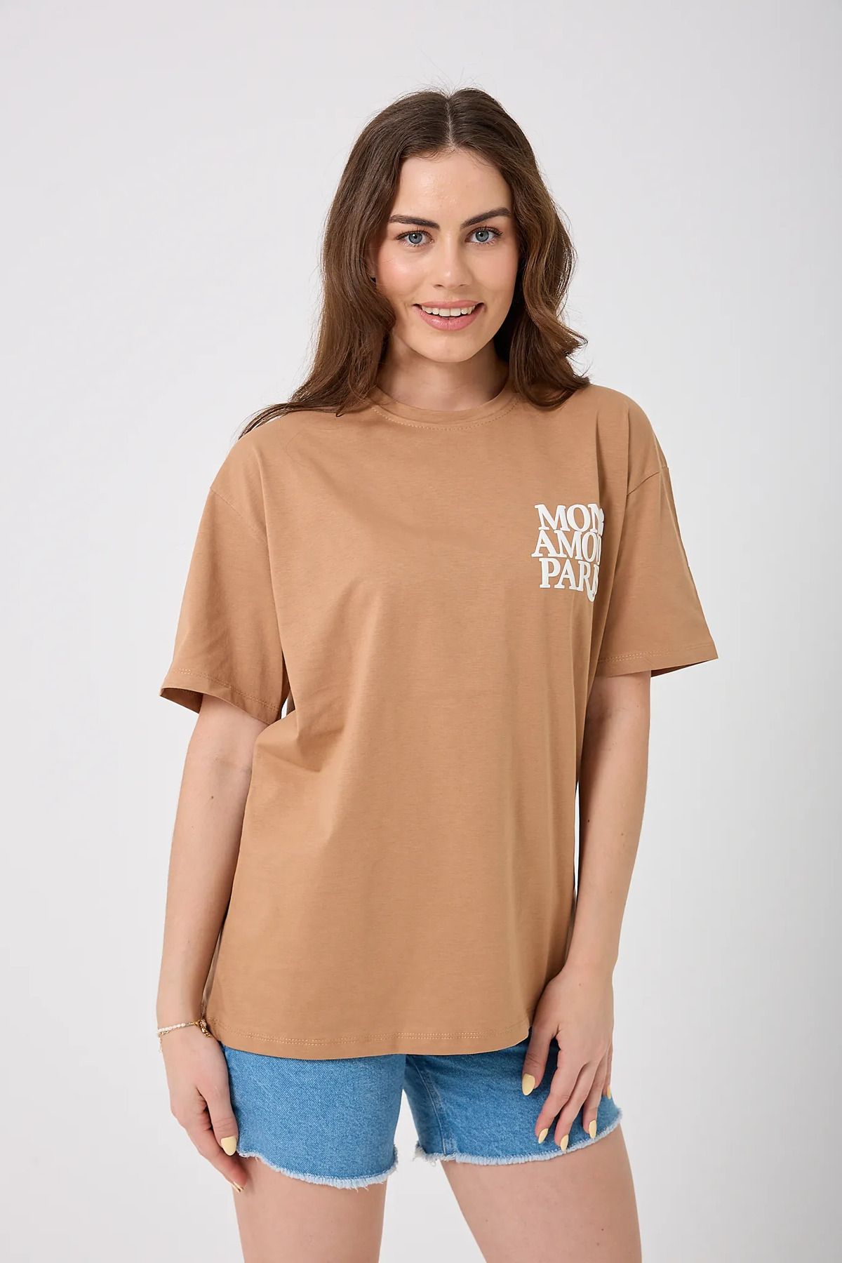 sernoy lomera SL4617 - Oversize ÖN ARKA MON AMOUR PARİS Baskılı T-Shirt