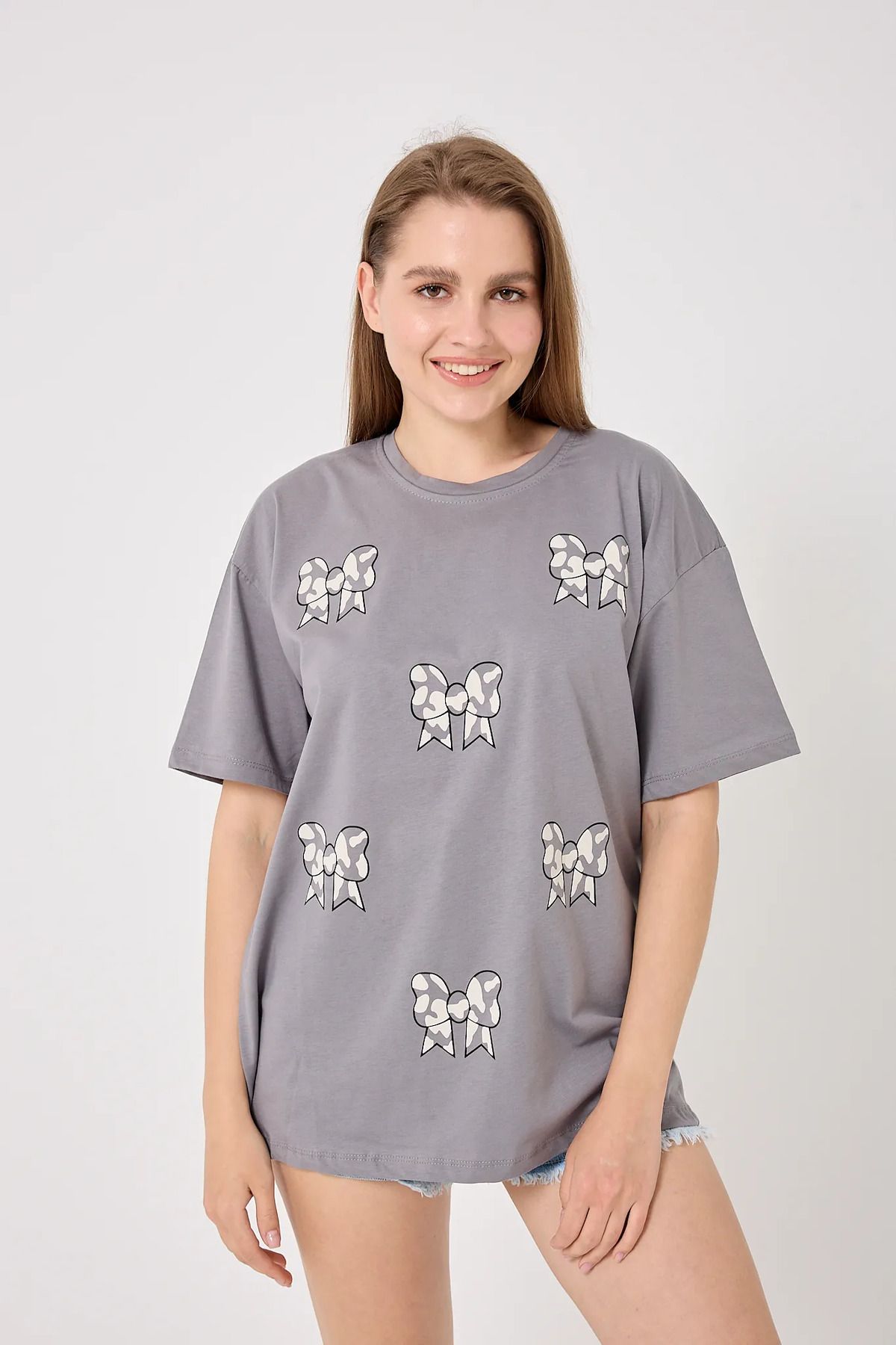 sernoy lomera SL4610-Oversize Fiyonk Baskılı T-Shirt