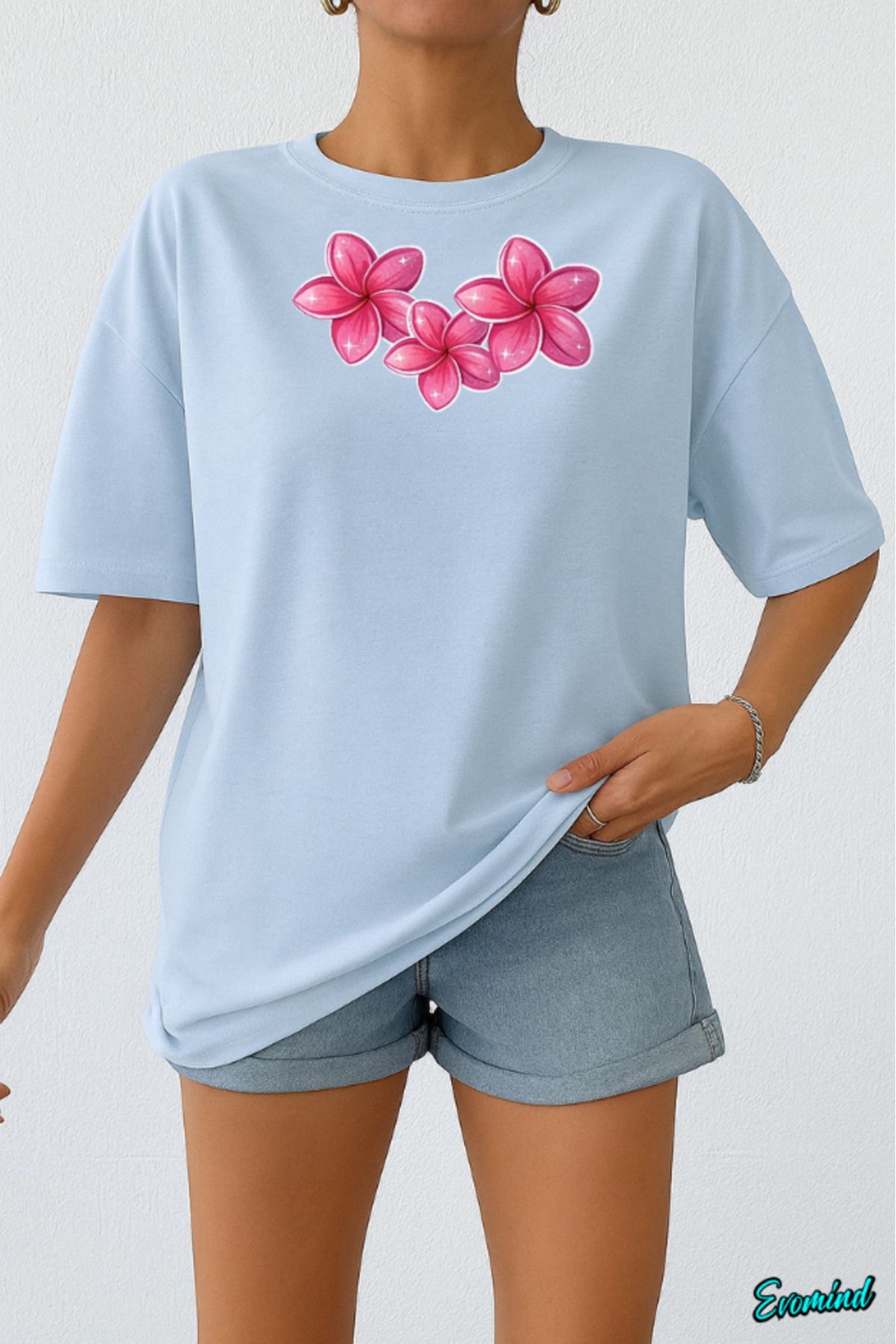 Evomind Pembe Çiçek Baskılı Unisex T-shirt