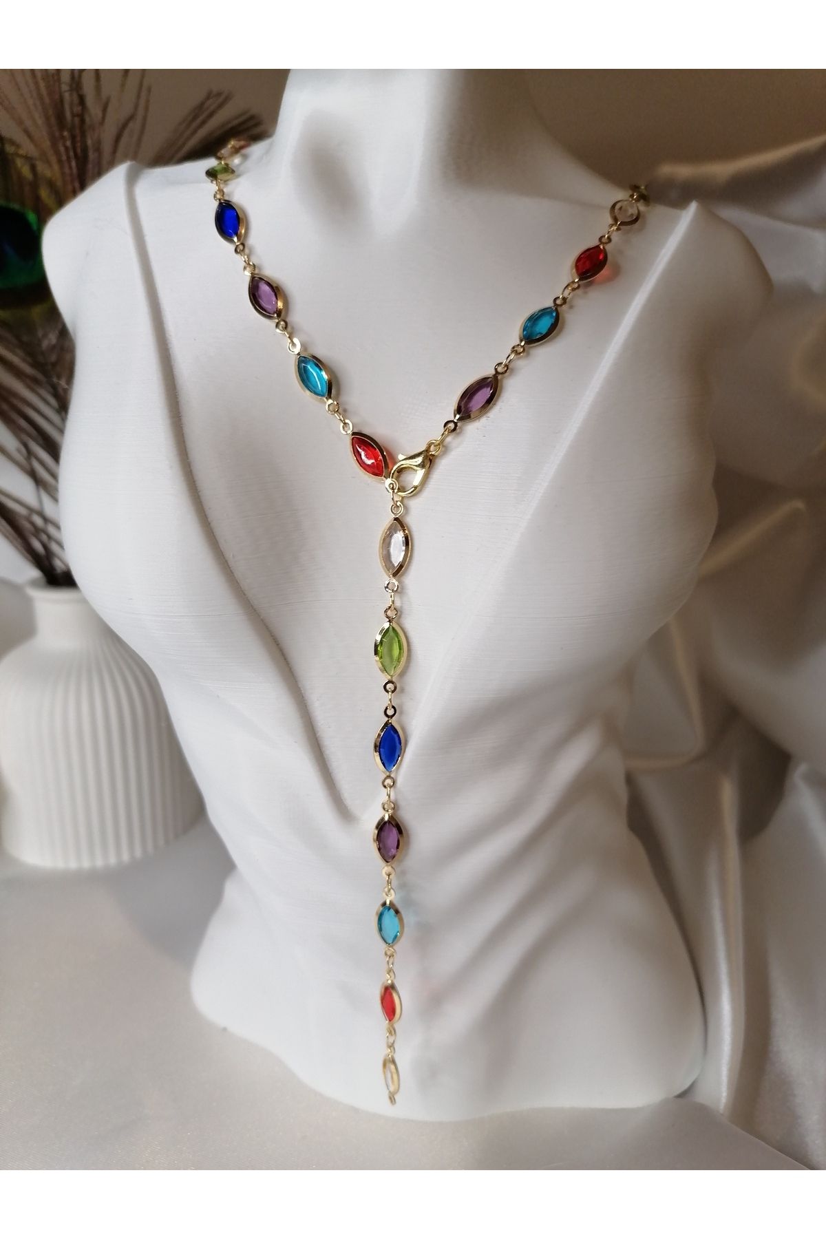 Lailis accessories oval taşlı renkli y kolye