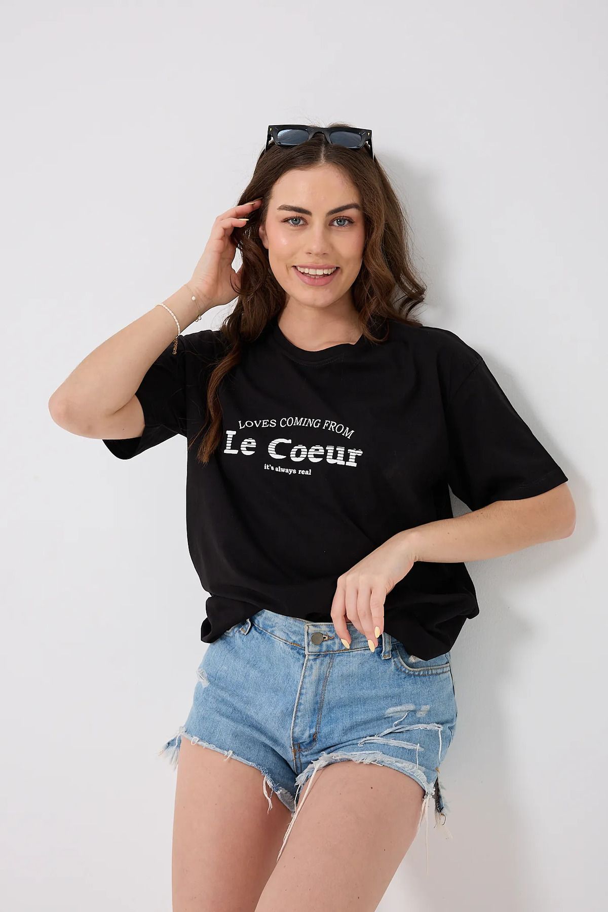 sernoy lomera SL4615-Oversize Le Coeur Yazı Baskılı T-Shirt