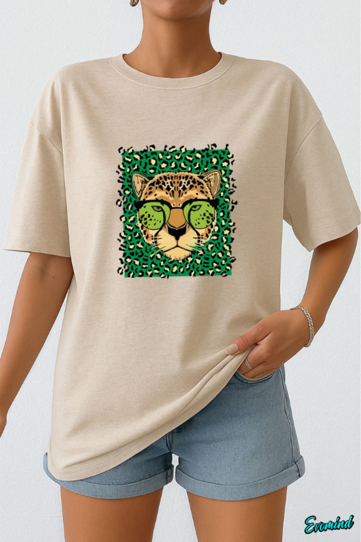 Evomind Yeşil Leopar Baskılı Unisex T-shirt