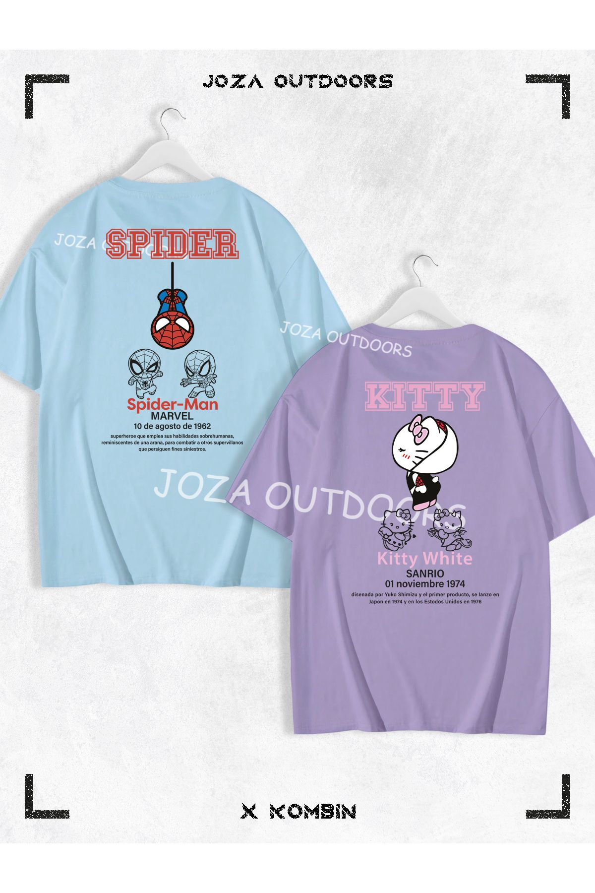 Jobia Outdoors Kadın Erkek Kitty Spider Yazılı SIRT Baskılı Sevgili Çift Kombini Oversize Tshirt 2'li Takım