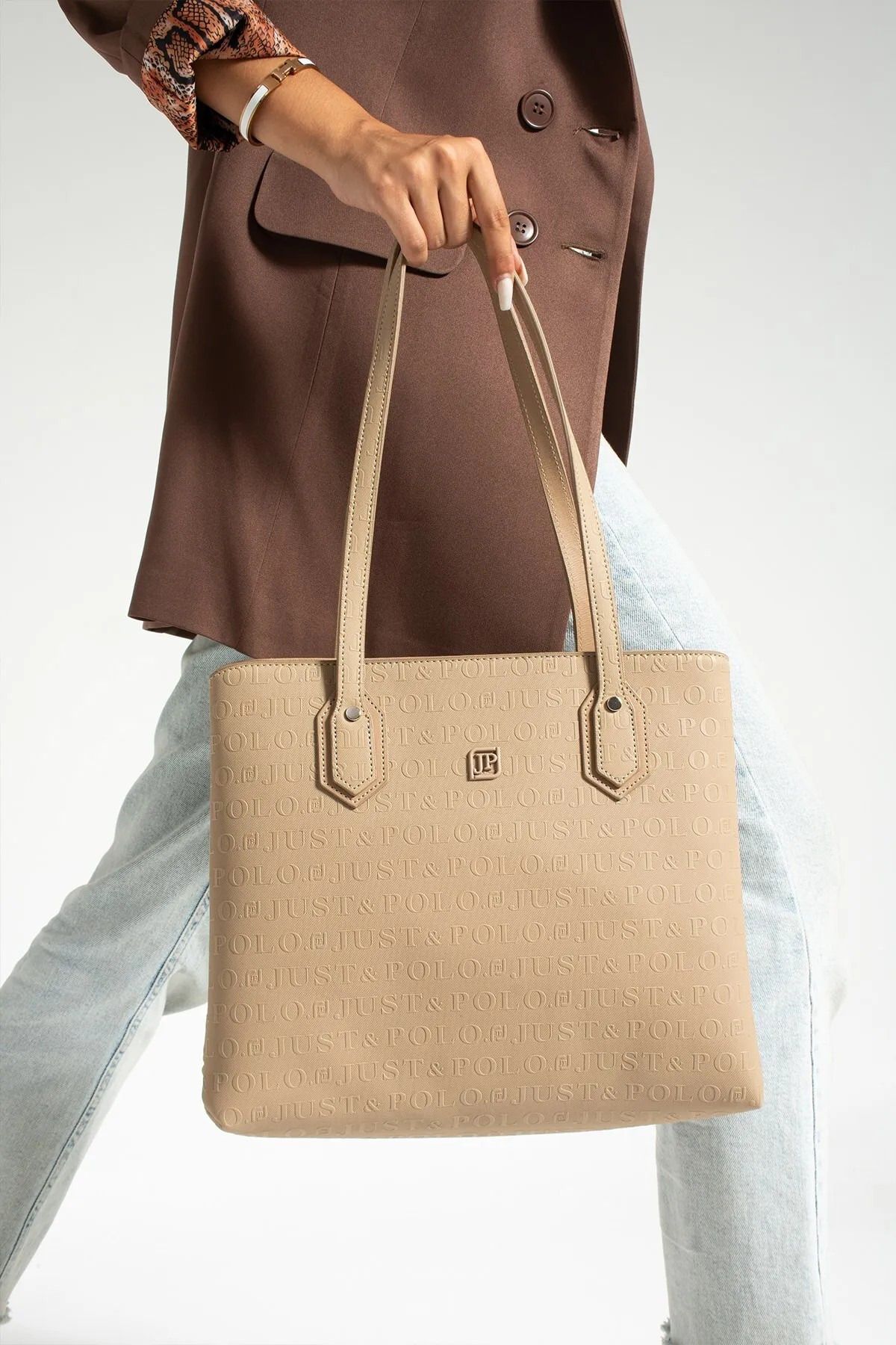 Just Polo Kadın Kum Kabartma Baskılı El Çantası 344028PC