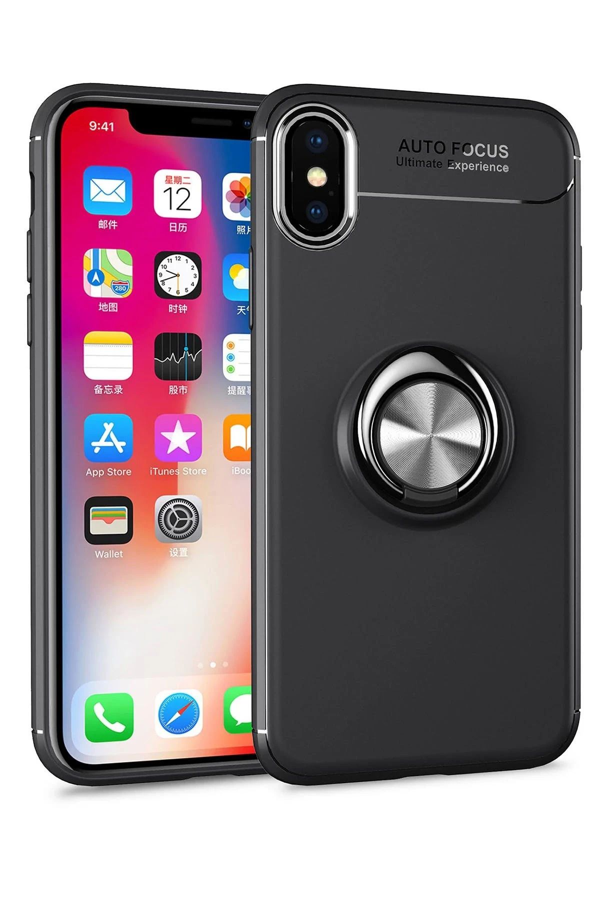 NewFace iPhone XS Max Kılıf Range Yüzüklü Silikon - Siyah MXMPA
