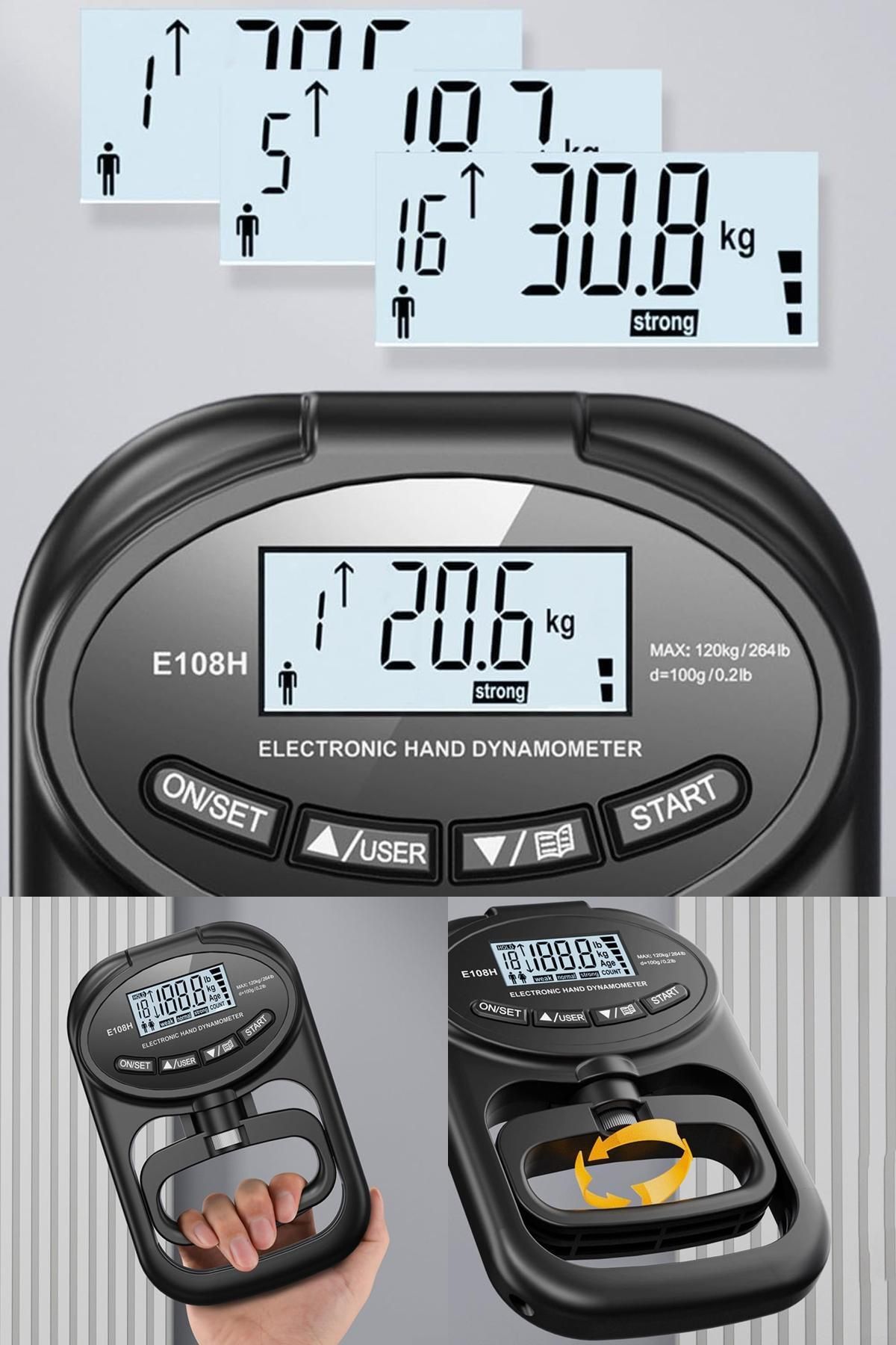 Midday 💪 Dijital El Dinamometresi Kavrama Gücü Test Cihazı | USB Şarjlı, LCD Ekranlı, 120 KG Ölçüm Cihazı