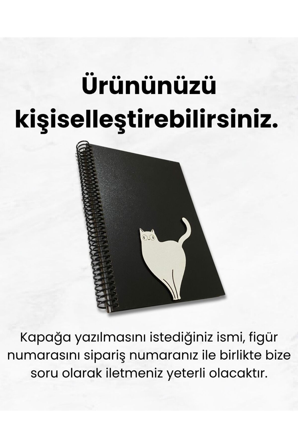 Tasarım Siyah Defter Sevimli Kedi Temalı Siyah Yapraklı Ahşap Kapaklı Anı Defteri - Albüm, Hediye - Kişiselleştirilebilir
