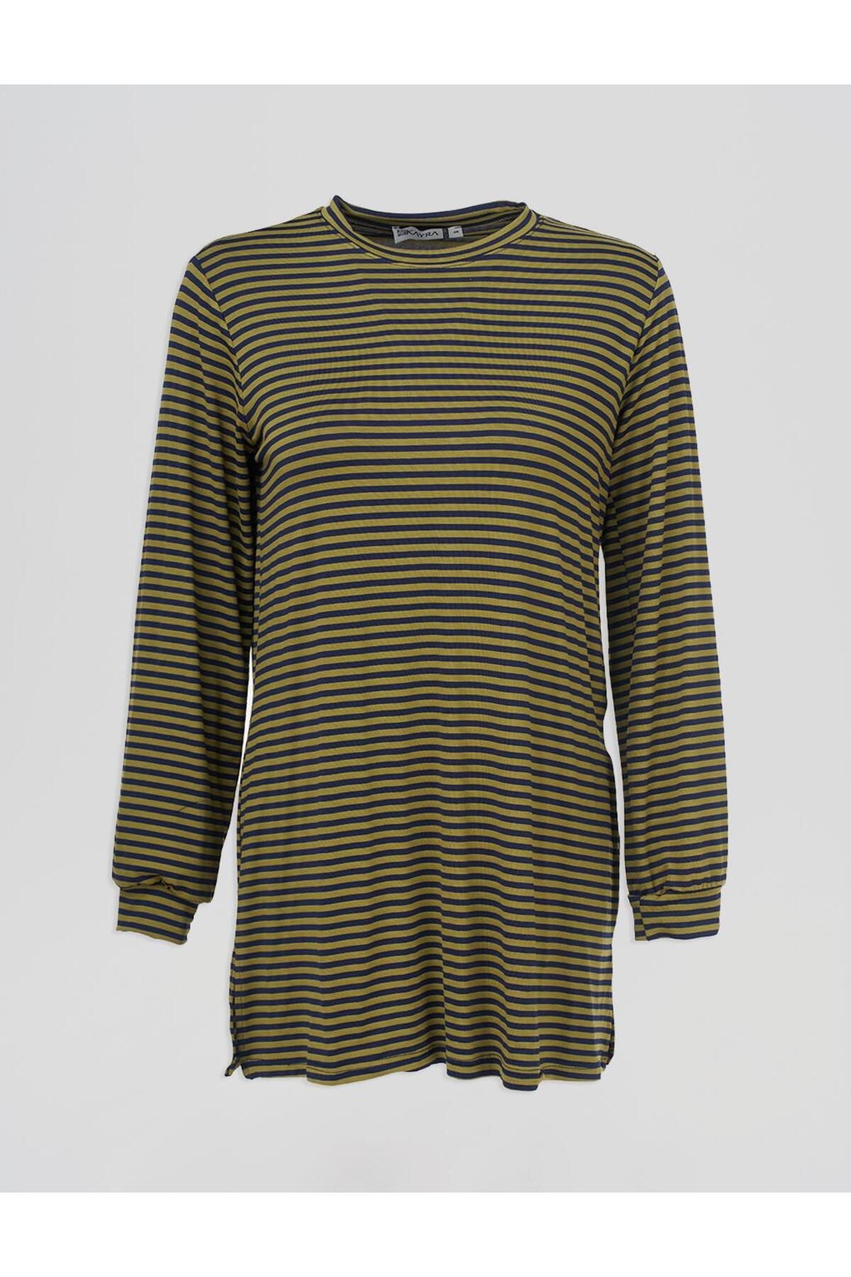 Kayra Çizgi Desen Viskon Sweatshirt Lacivert