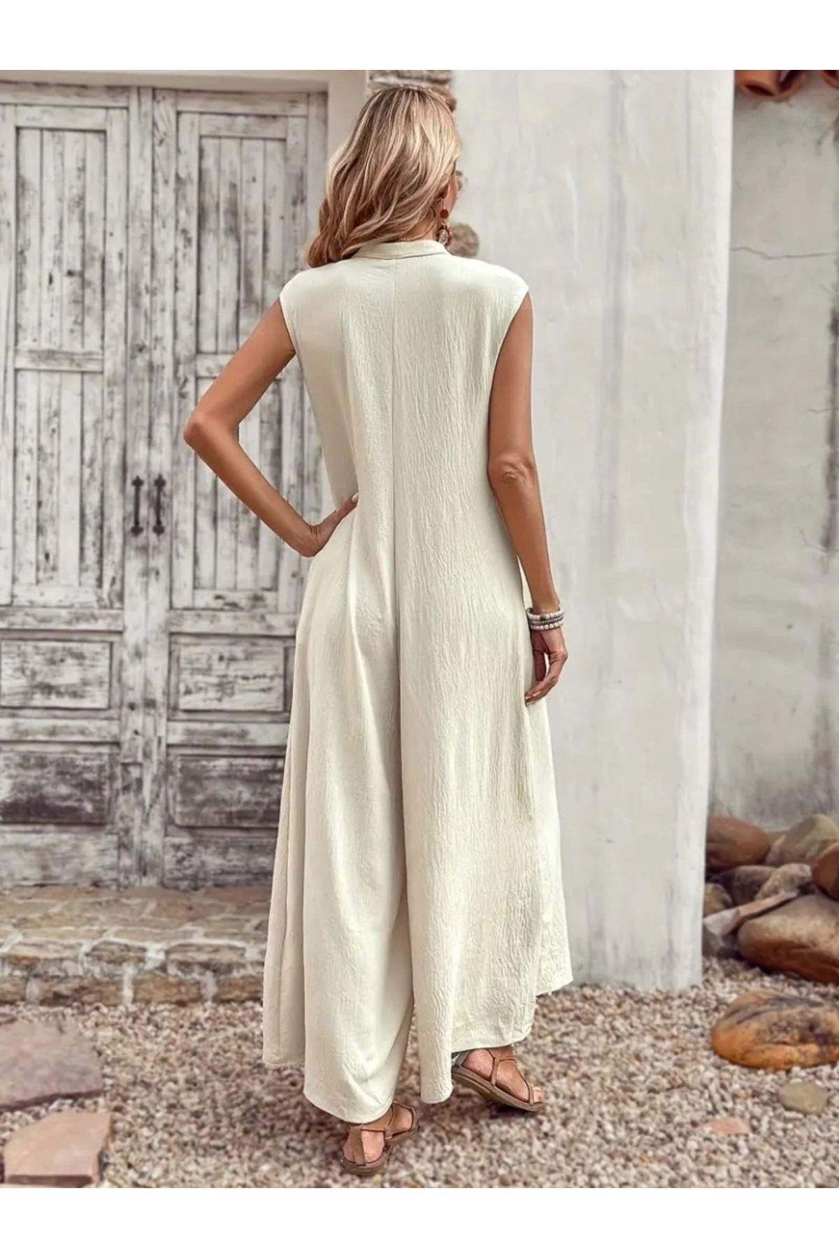 nedo7-Women's Short Sleeve Front Buttoned to the Leg Wide Pocket Long Wrap Jumpsuit 4