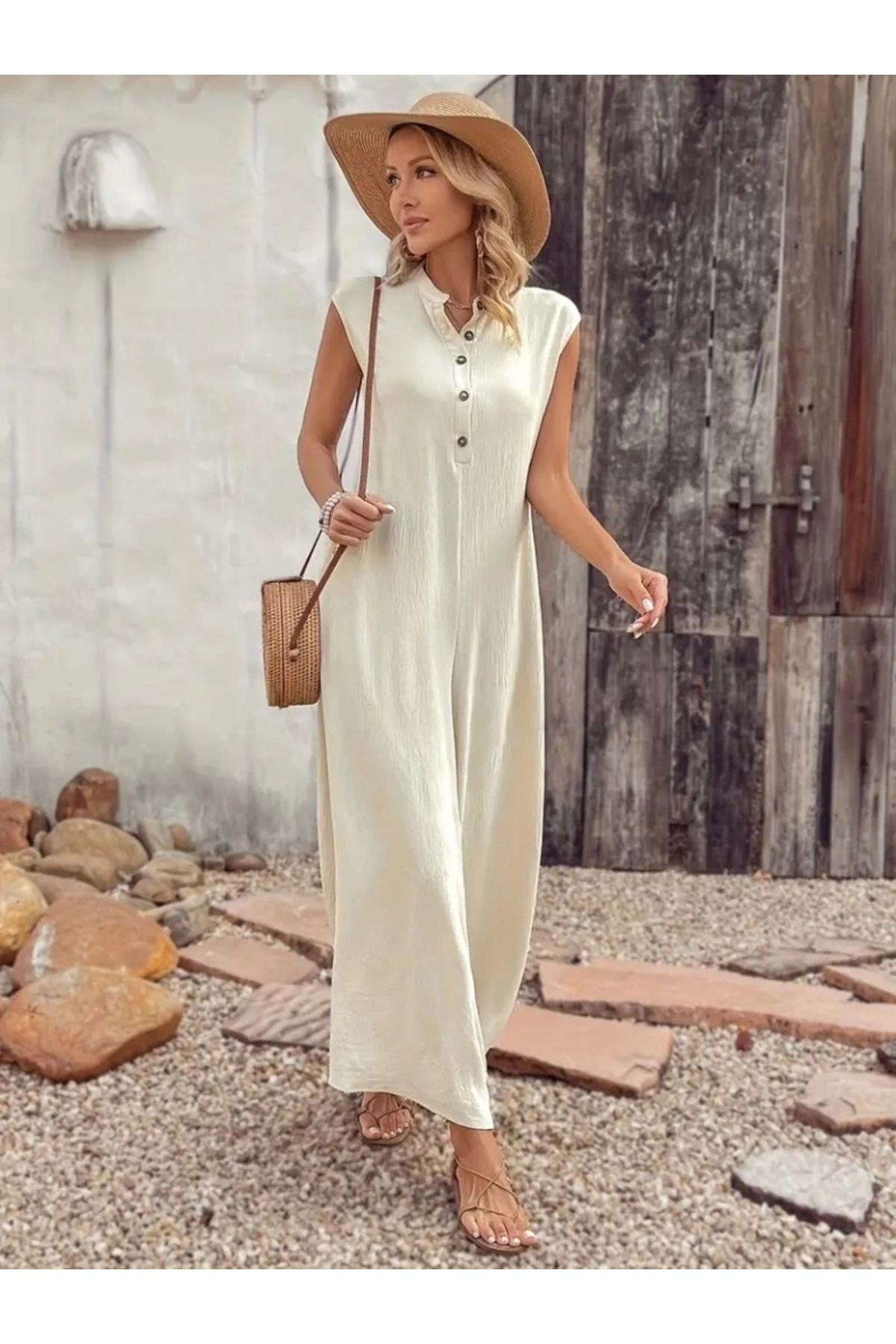 nedo7-Women's Short Sleeve Front Buttoned to the Leg Wide Pocket Long Wrap Jumpsuit 6