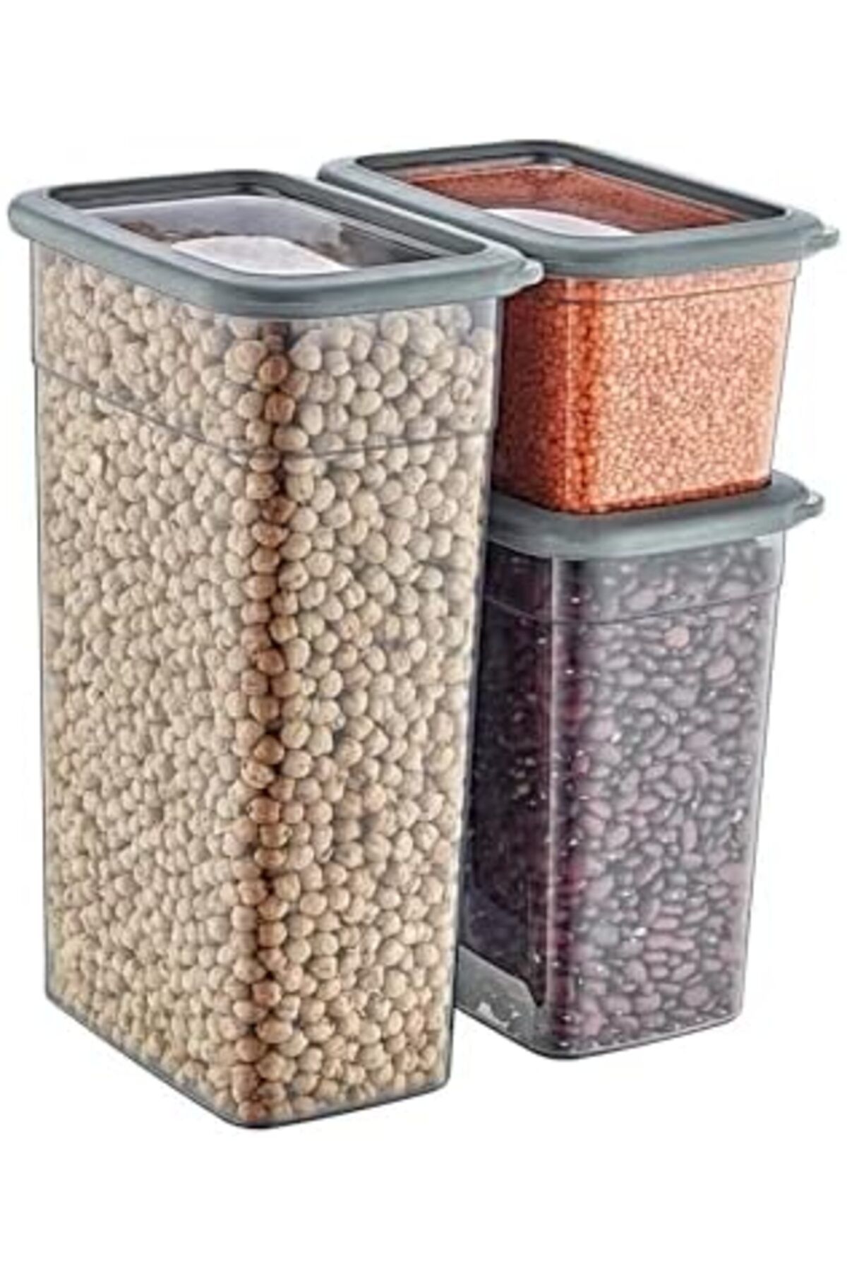 Mena Rise-Şirinshop Set of 4 Scale Rectangular Storage Container Anthracite (4 Pieces 1210 Ml, 2350 Ml, 3500 ml 3