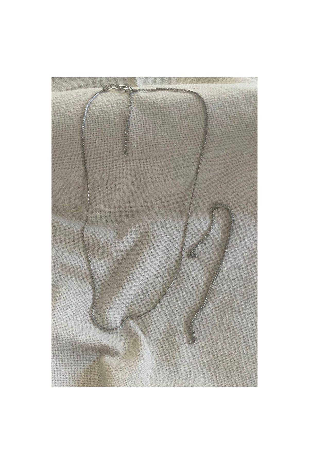 maarketim Unisex Tilki Kuyruğu Künye ile Gümüş Kolye Seti