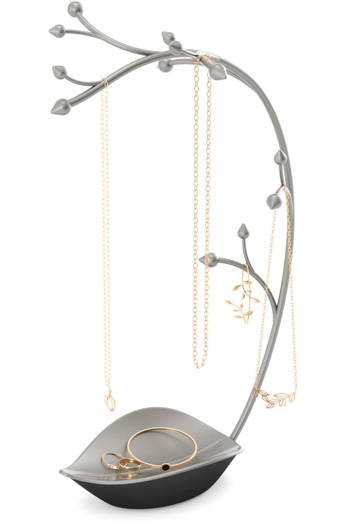Mena Rise Orchid takı standı ve takı ağacı, zincirler için, entegre takı raflı, çelik gri, 23 x 14 x