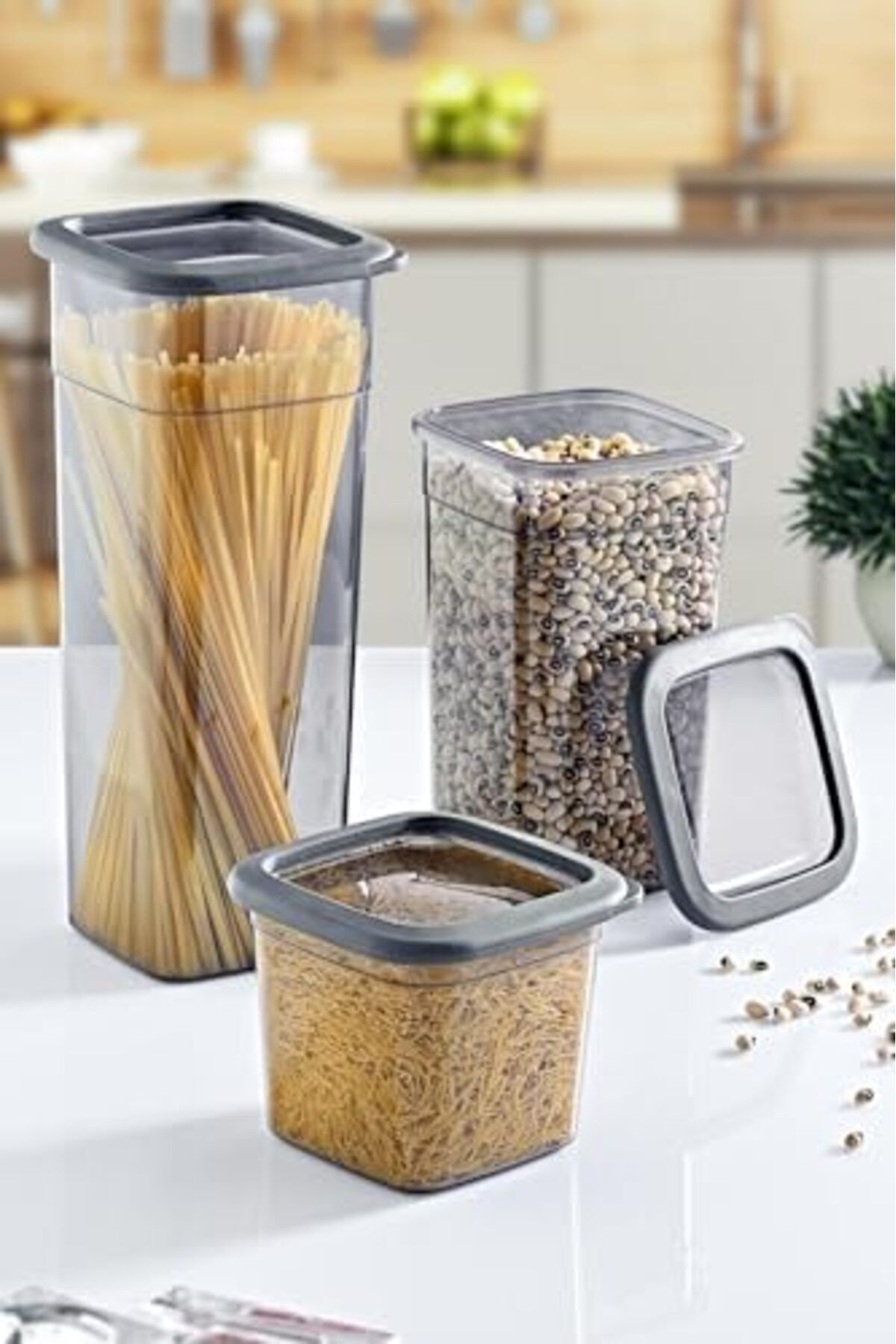 Mena Rise-ŞirinShop Set of 8 Skali Square Storage Containers Anthracite (8 pieces of 740 ml, 1440 ml, 2350 ml) 110810 3